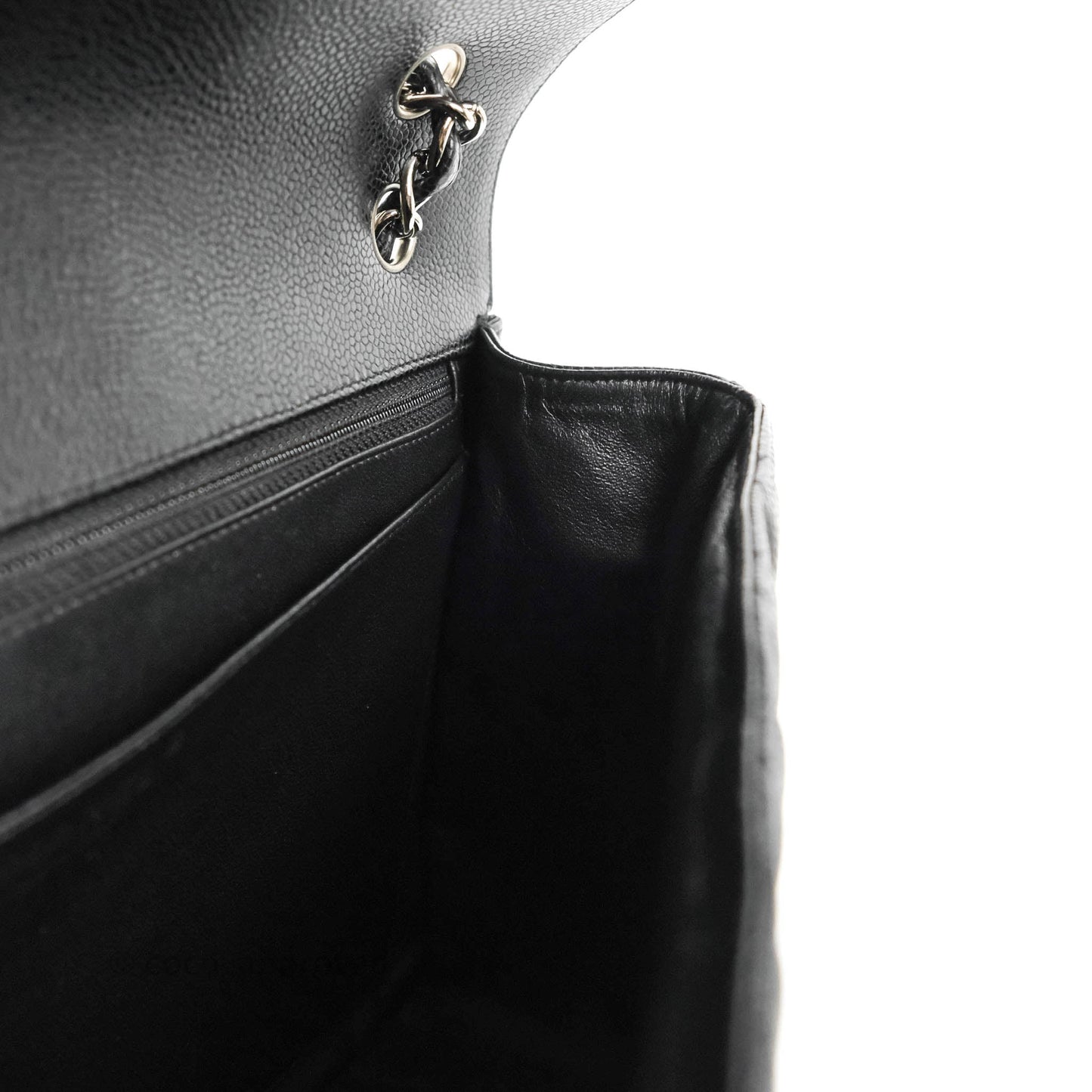Chanel Quilted Single Flap Maxi Black Caviar Silver Hardware