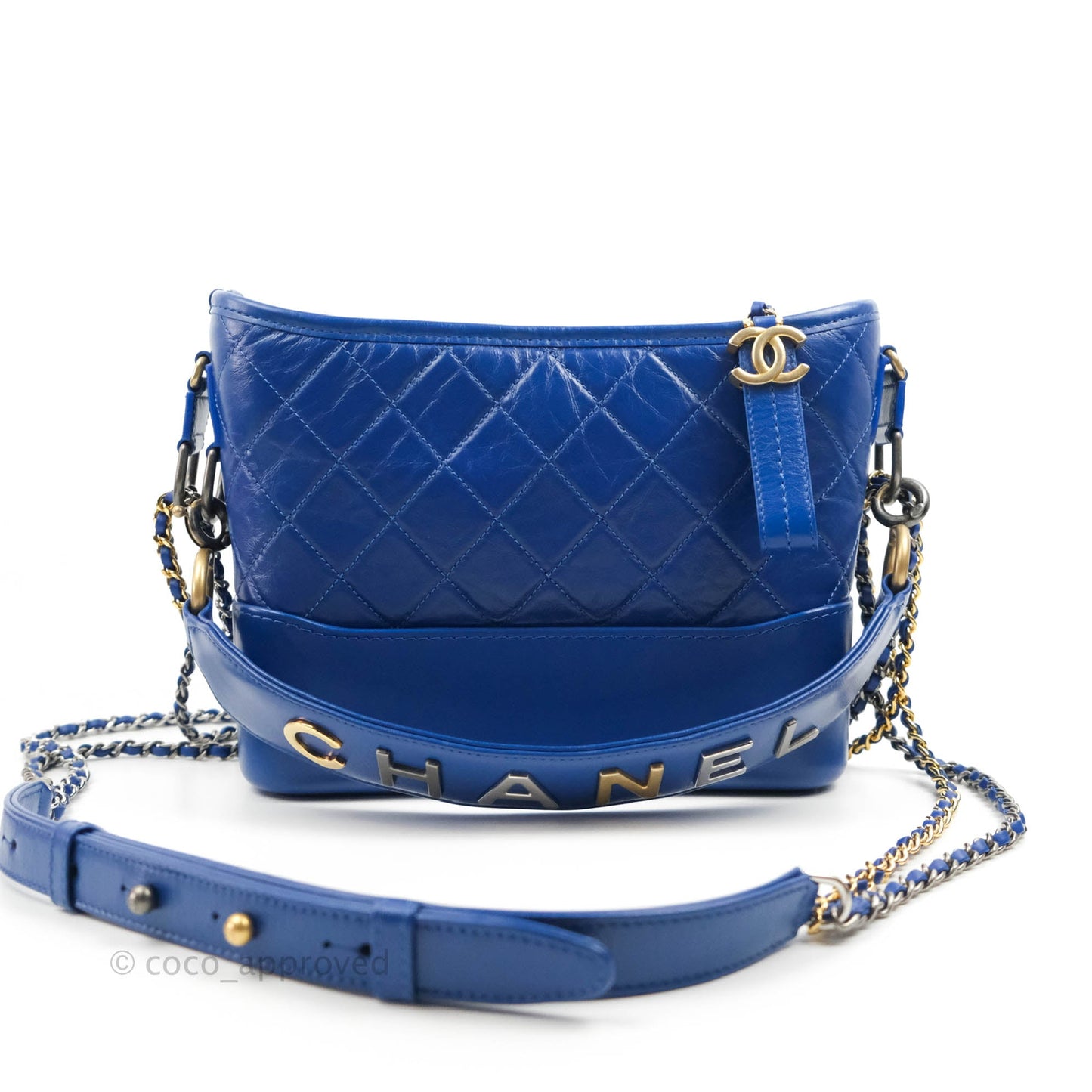 Chanel Quilted Small Gabrielle Logo Hobo Blue Aged Calfskin