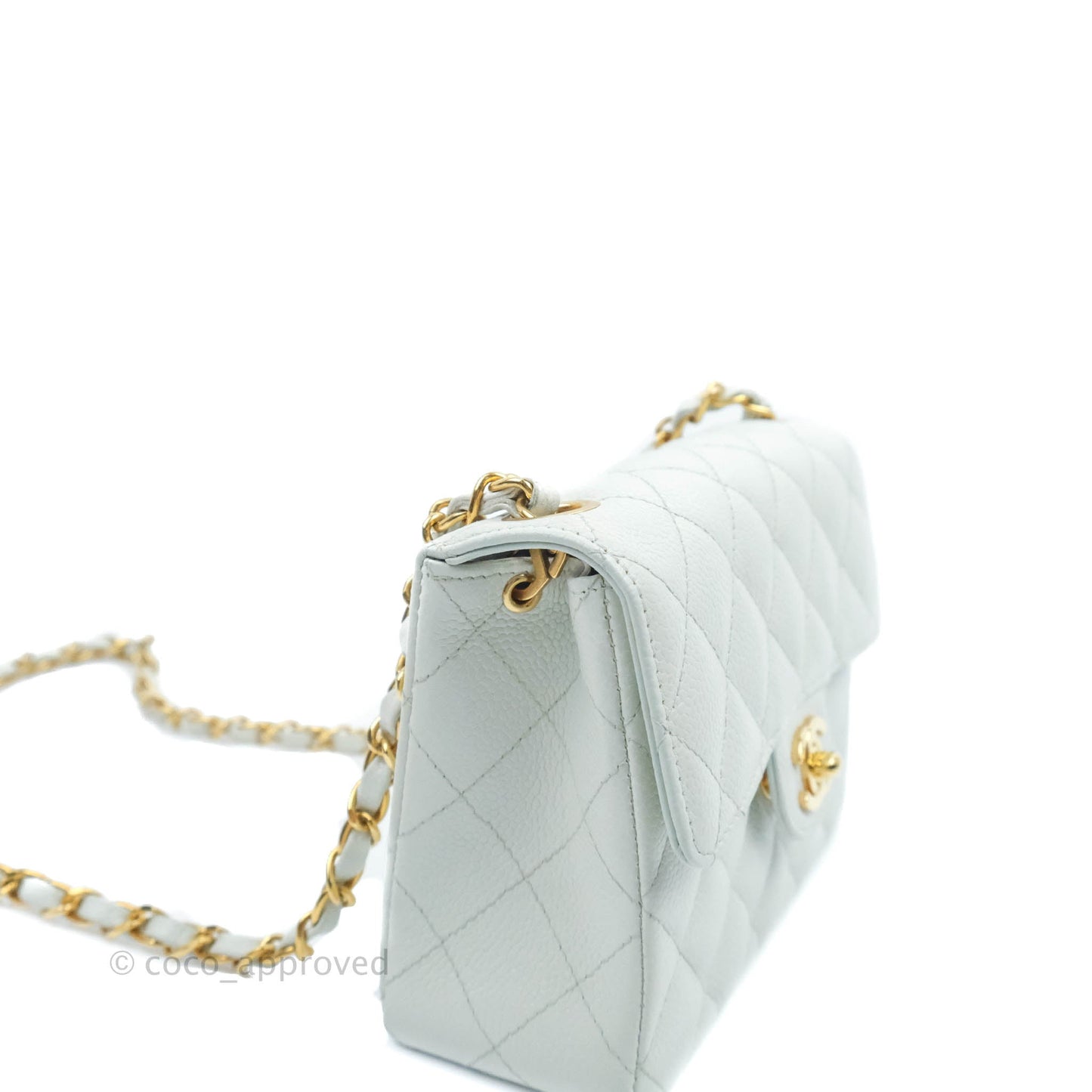 Chanel Quilted Vintage Mini Square Flap Light Blue Caviar 24K Gold Hardware
