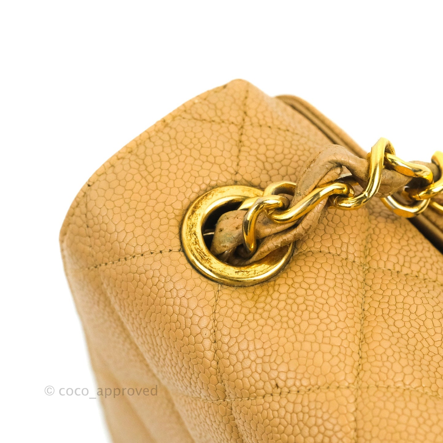 Chanel Vintage CC Large Square Flap Bag Beige Caviar 24K Gold Hardware