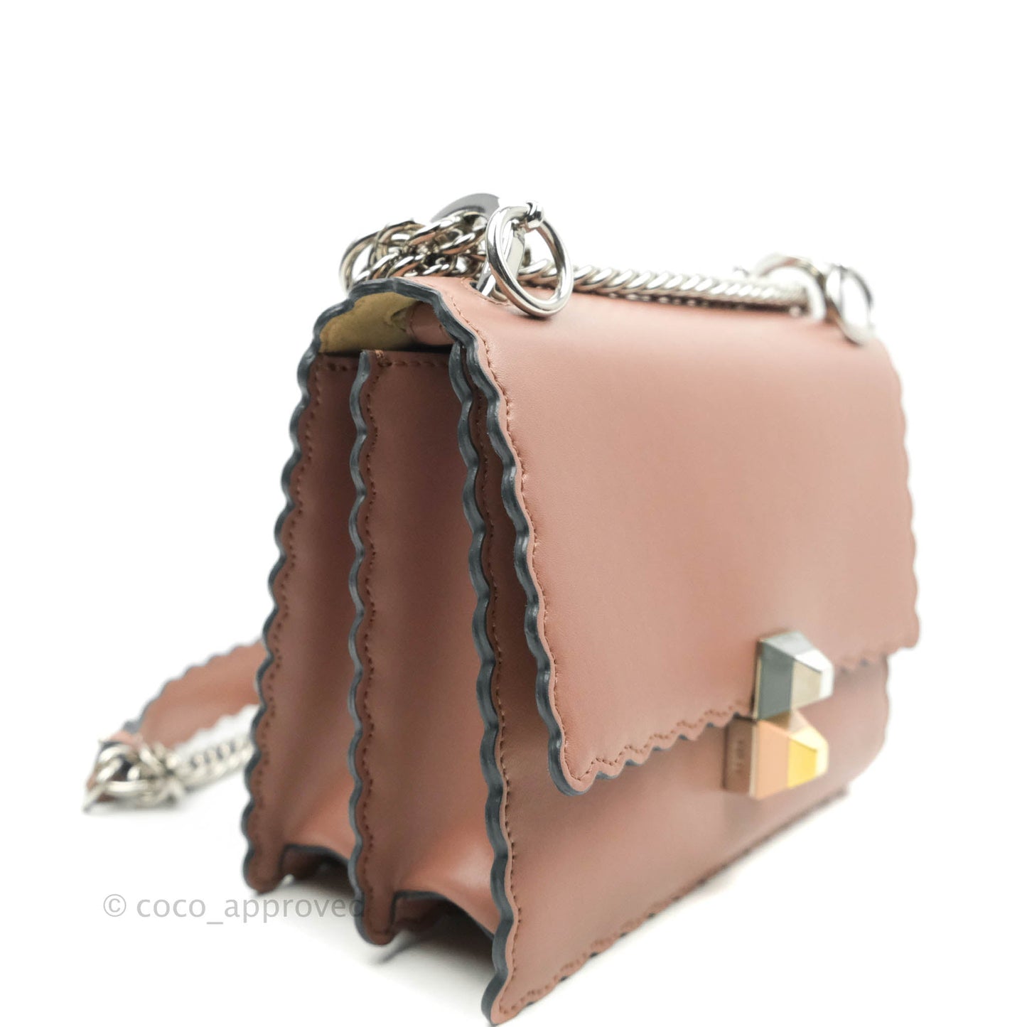 Fendi Kan I Scalloped Shoulder Bag Dark Pink Silver Hardware