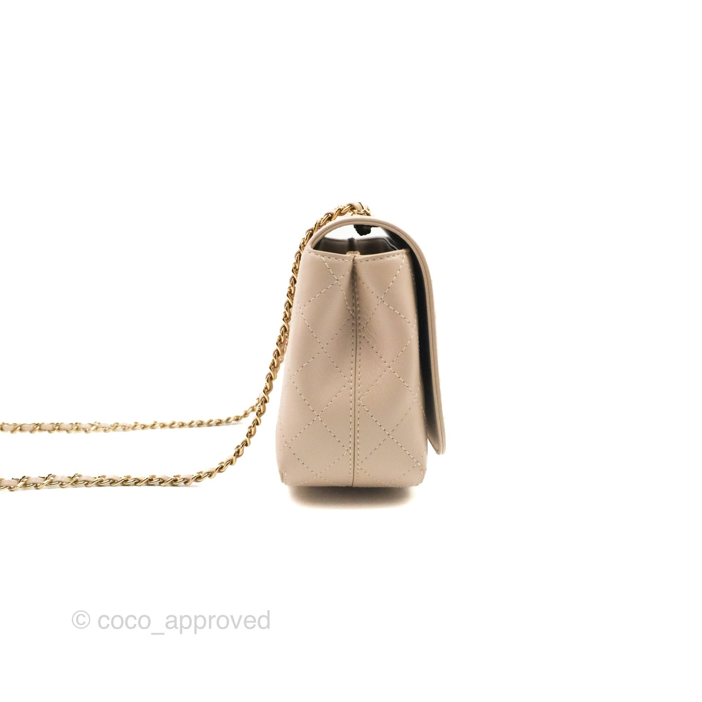 Chanel Flat Quilted Flap Bag Light Beige Calfskin Gold Hardware