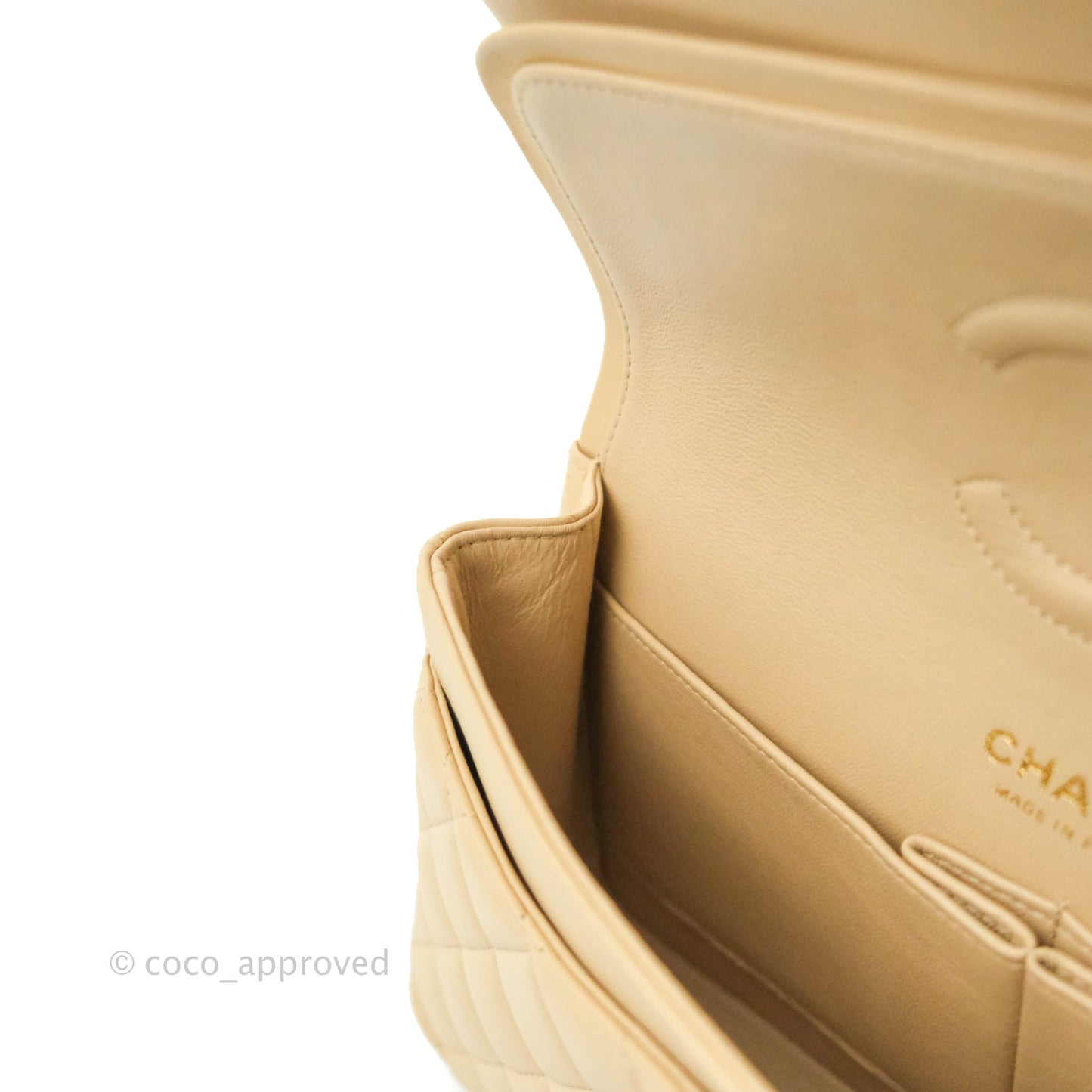 Chanel Classic M/L Medium Flap Quilted Beige Lambskin Gold Hardware