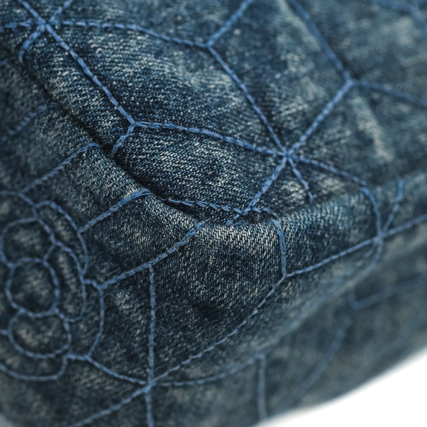 Chanel Camellia Embroidered Flap Bag Blue Washed Denim Silver Hardware