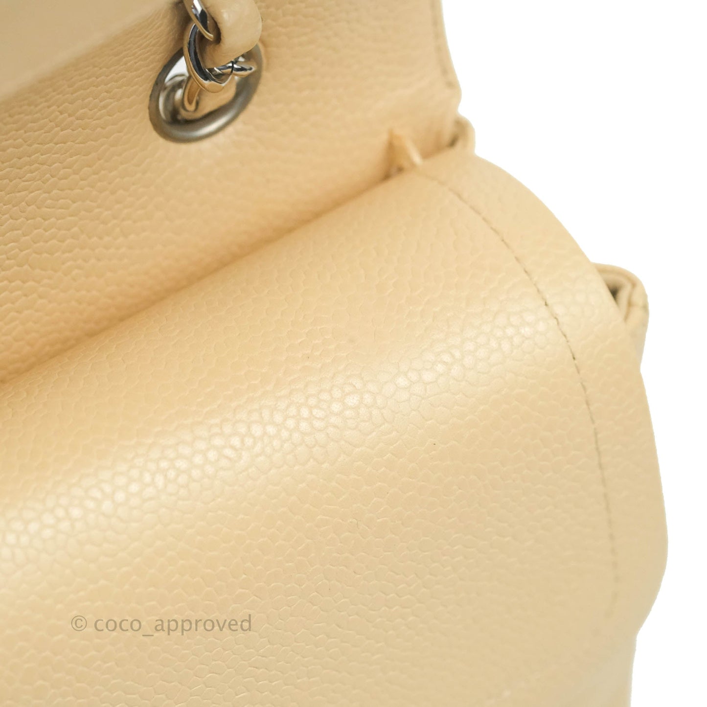 Chanel Classic M/L Medium Flap Quilted Beige Caviar Silver Hardware