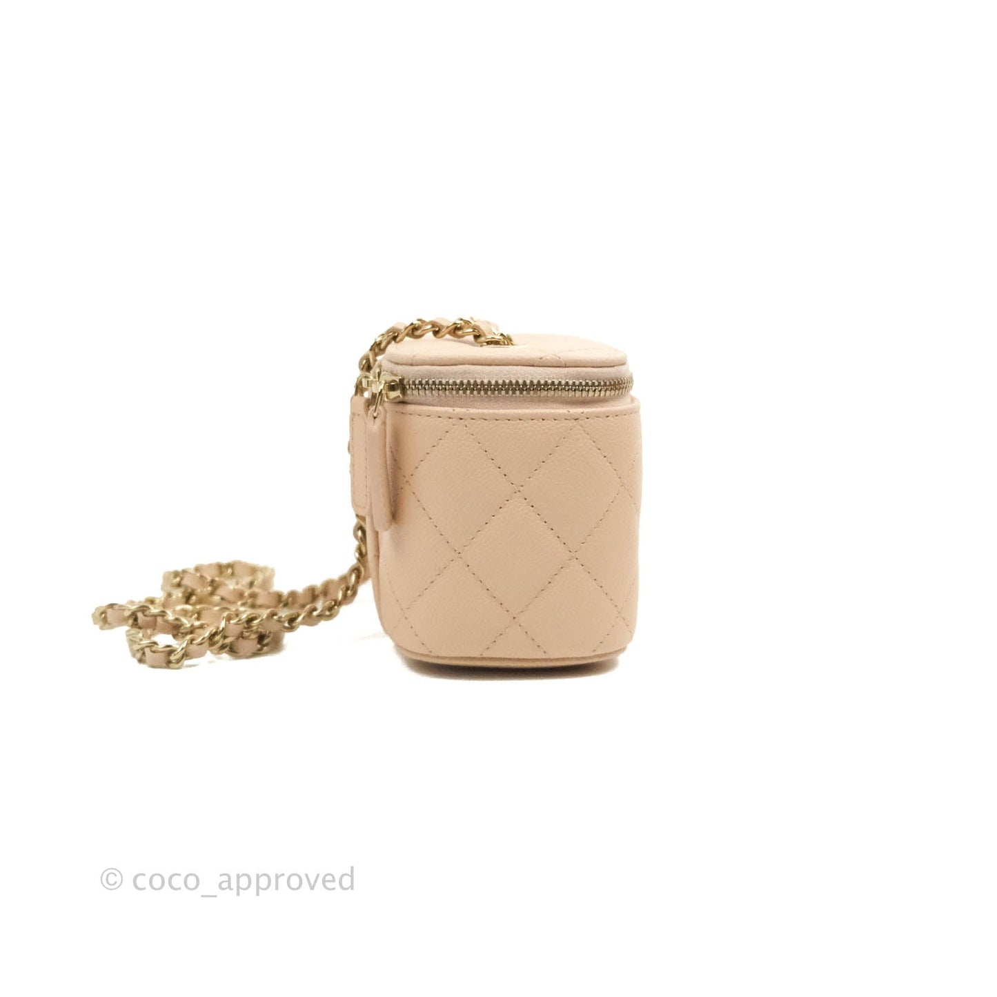 Chanel Classic Mini Vanity With Chain Light Beige Caviar Gold Hardware