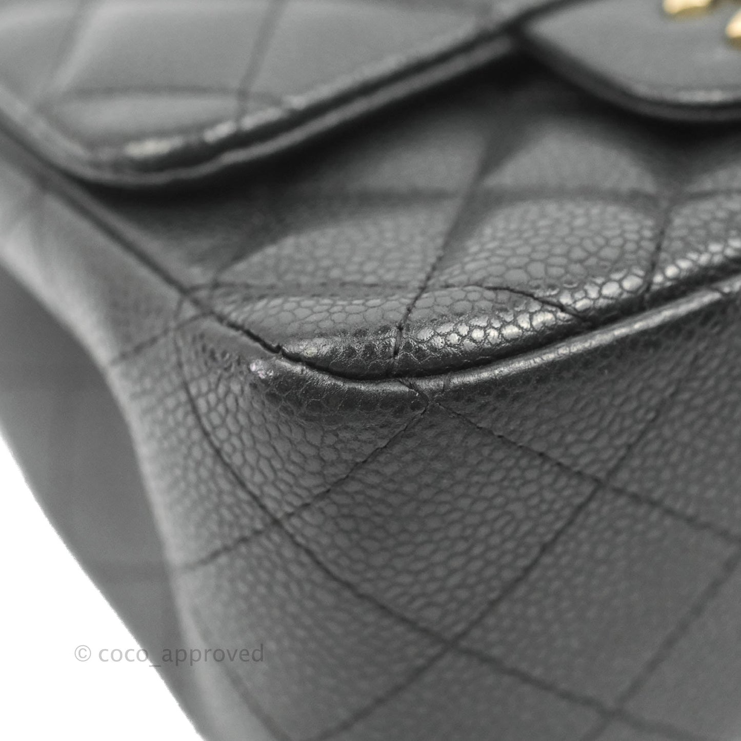 Chanel Quilted Mini Square Flap Bag Pearly Black Caviar Matte Gold Hardware