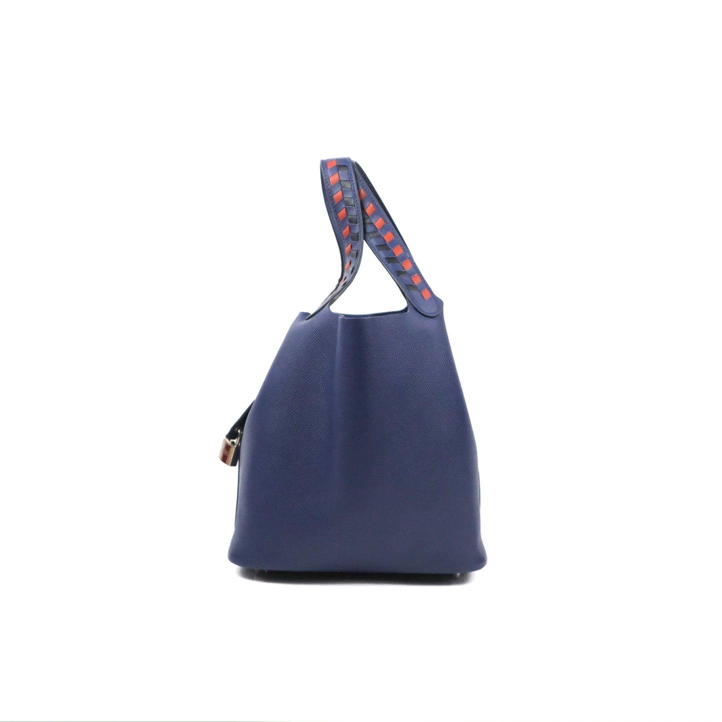 Hermès Tressage De Cuir Picotin Lock 22 Bleu Encre/Brique/Black Epsom Palladium Hardware