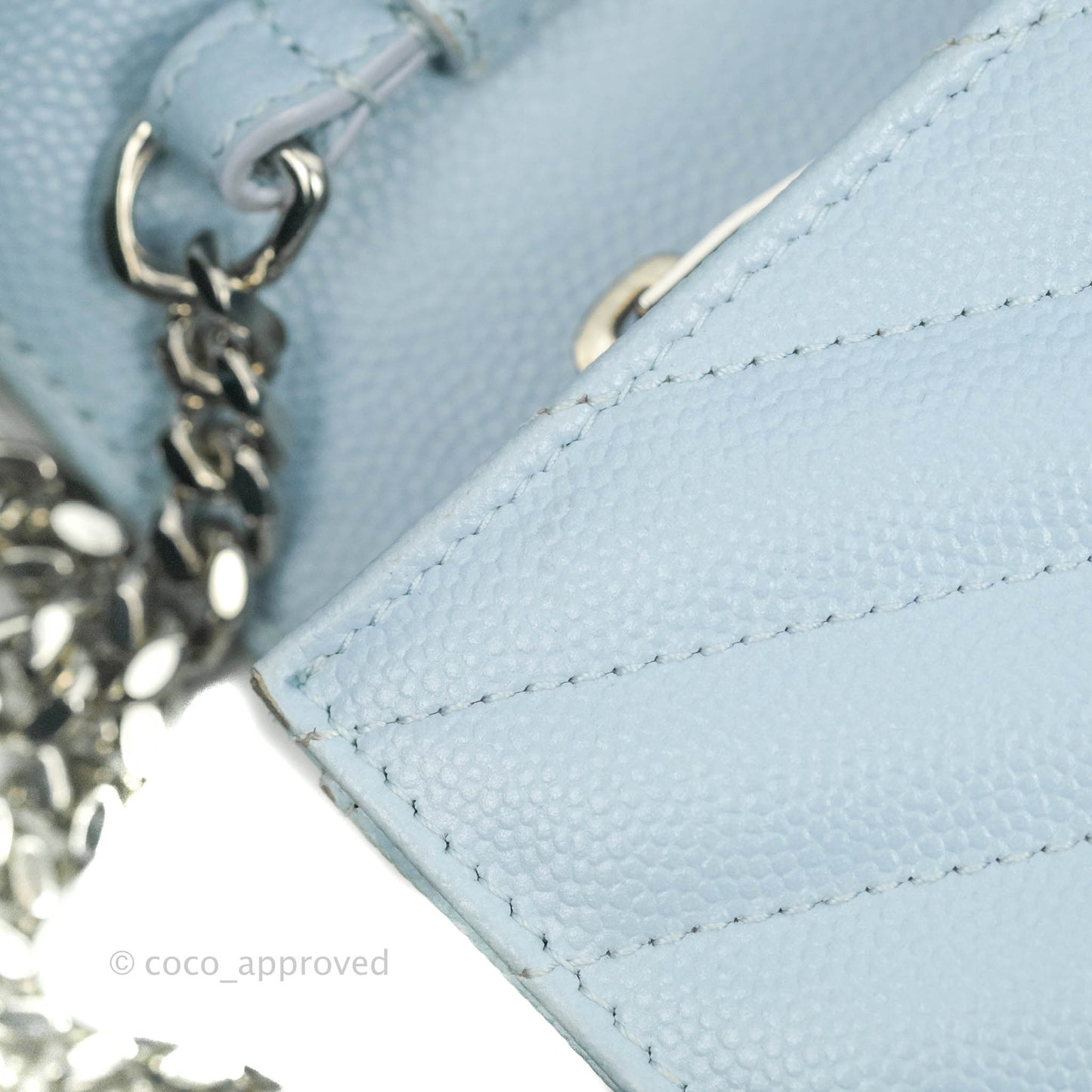 Saint Laurent Wallet on Chain Light Blue Grained Leather Silver Hardware