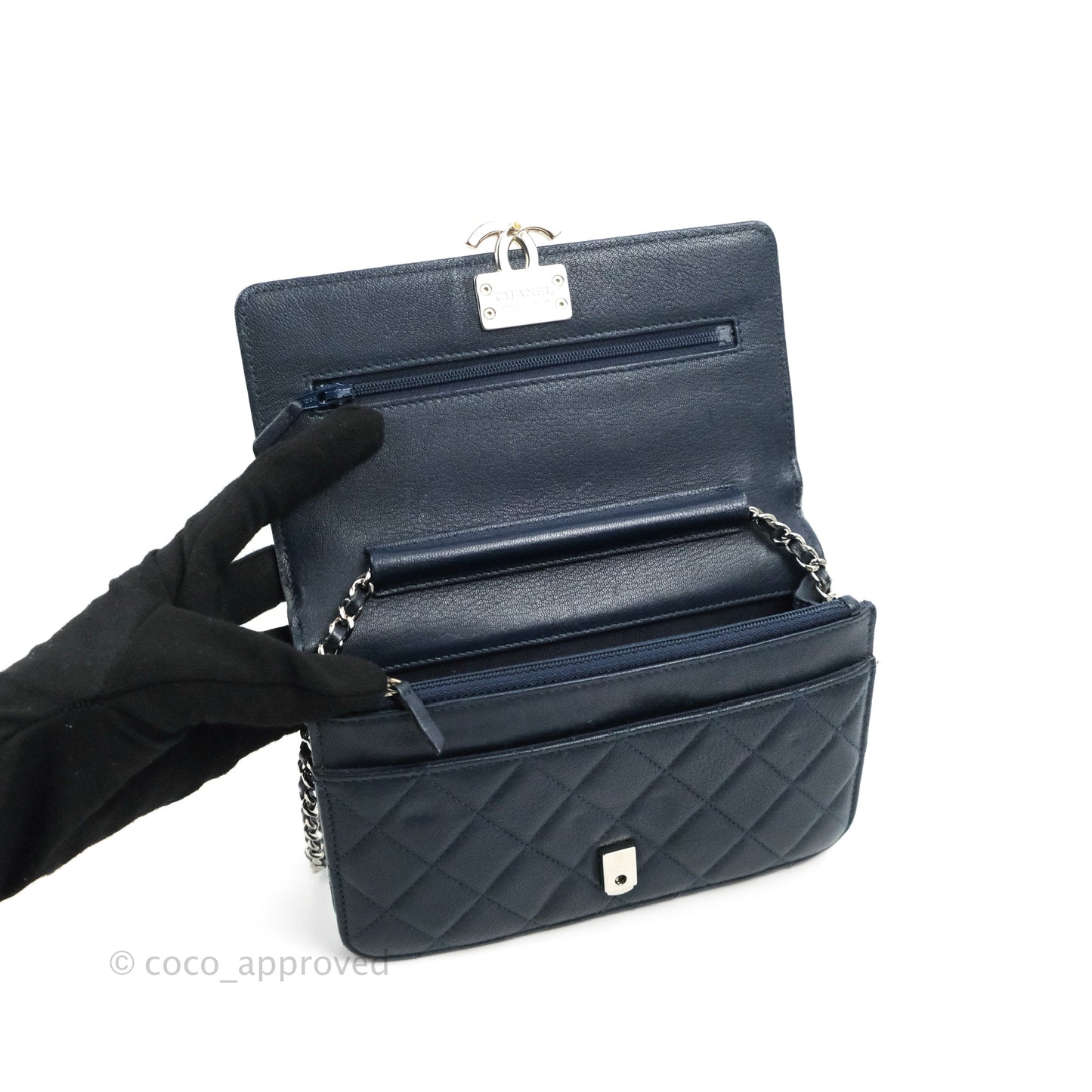 Chanel Urban Companion Wallet on Chain WOC Navy Calfskin Silver Hardware