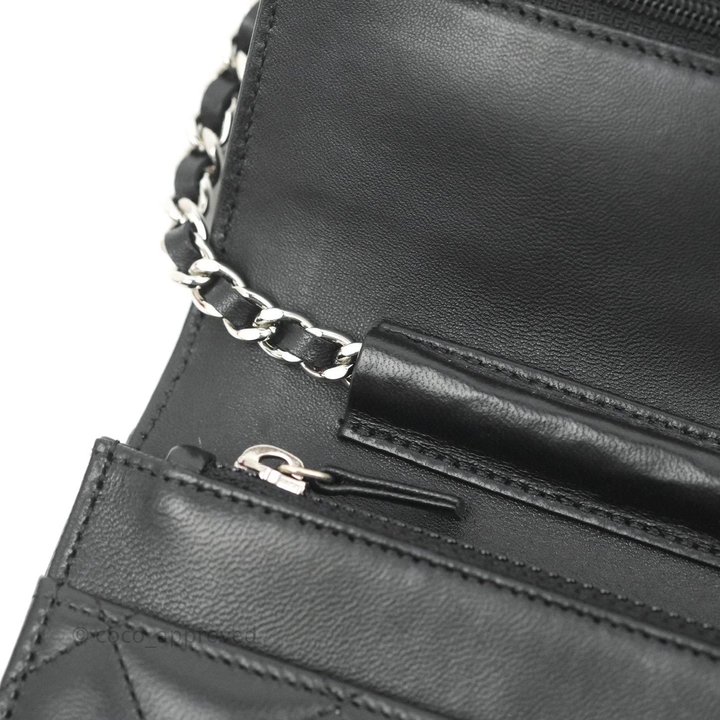 Chanel Quilted Wallet on Chain WOC Black Lambskin Silver Hardware