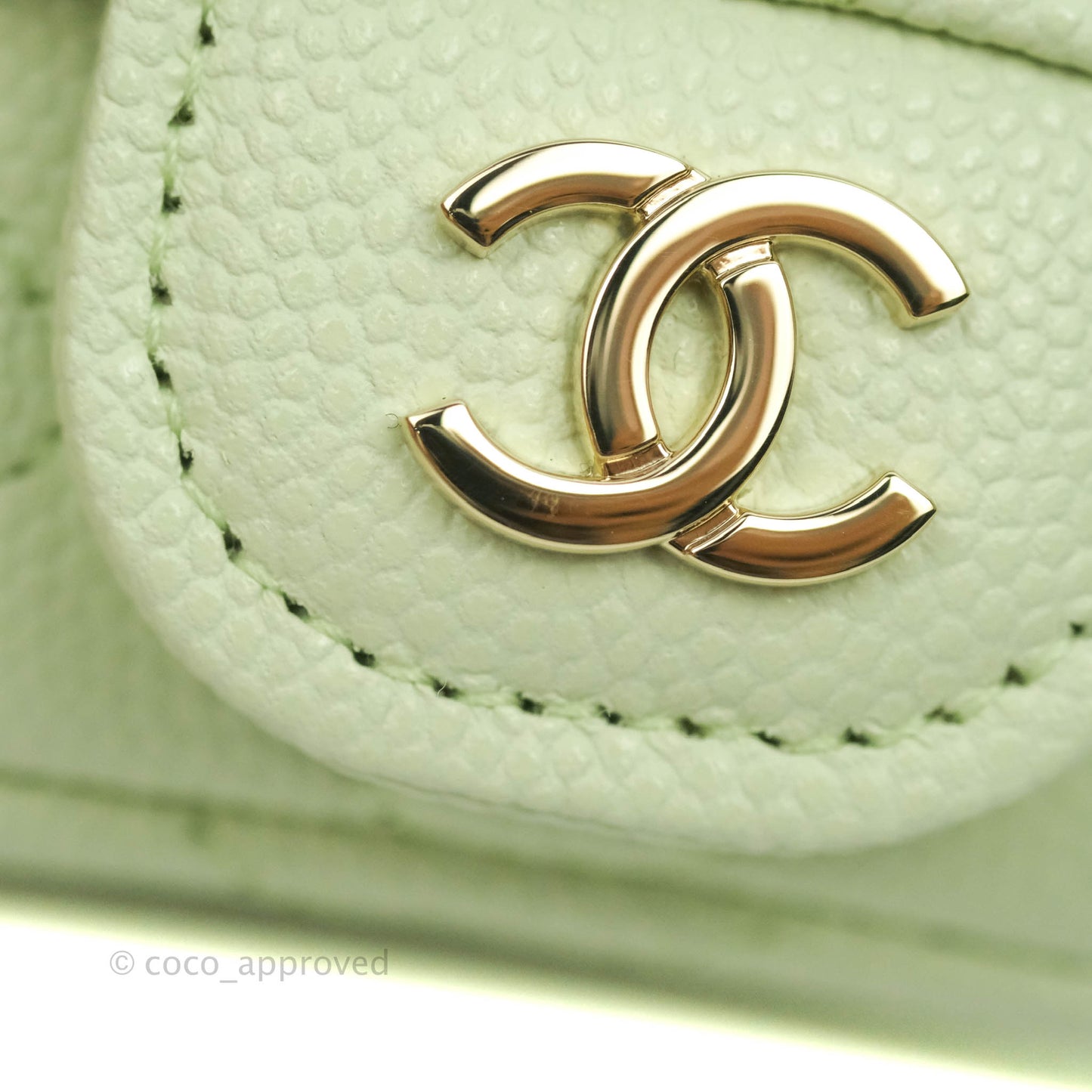 Chanel Mini Card Holder Chain Belt Bag Light Green Caviar Gold Hardware 21B