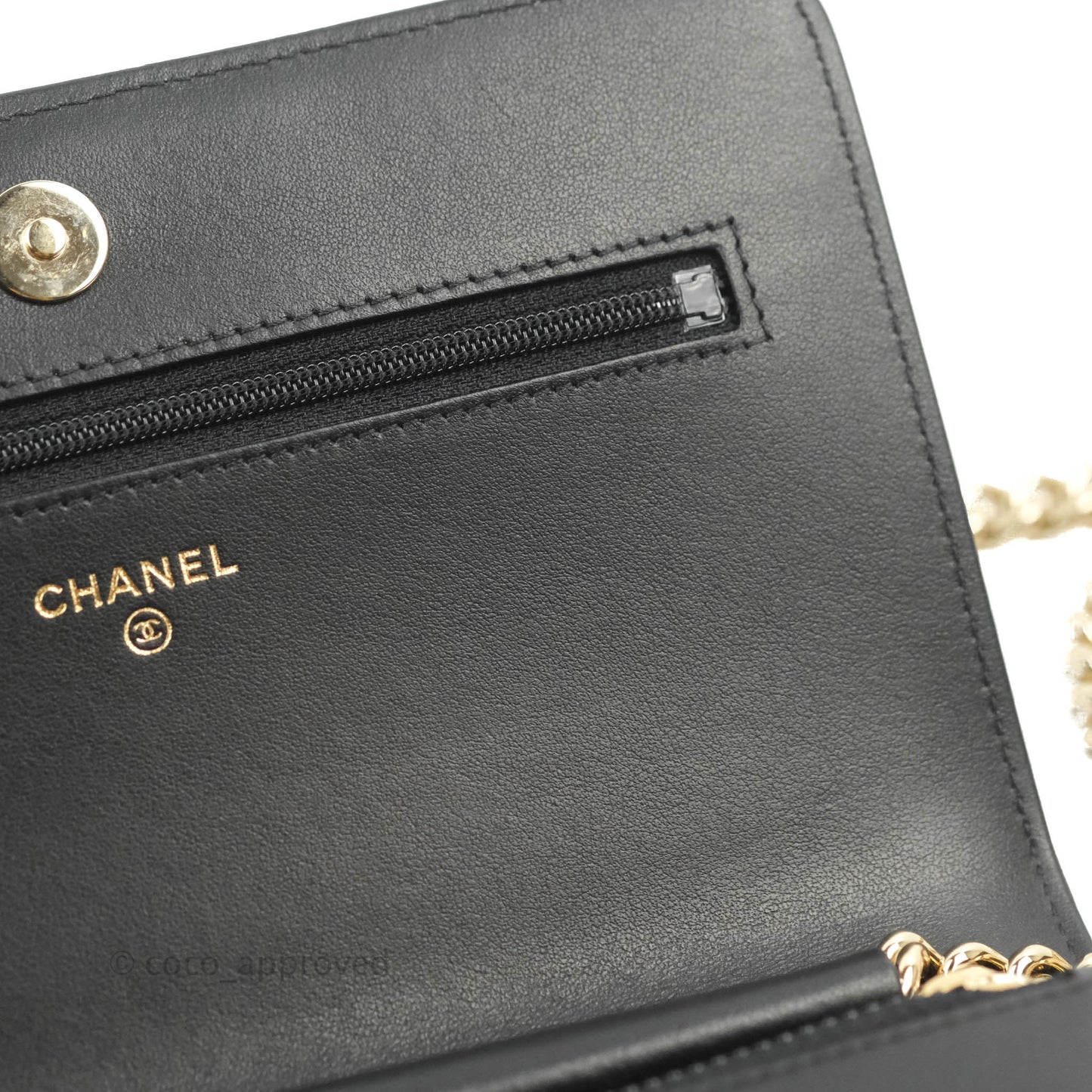 Chanel Chevron Boy Wallet On Chain Black Caviar Gold Hardware