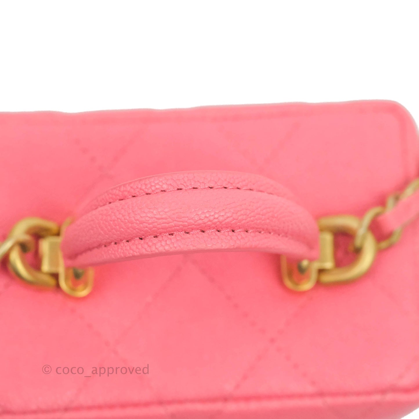 Chanel Quilted Mini Top Handle Vanity With Chain Pink Caviar Aged Gold Hardware
