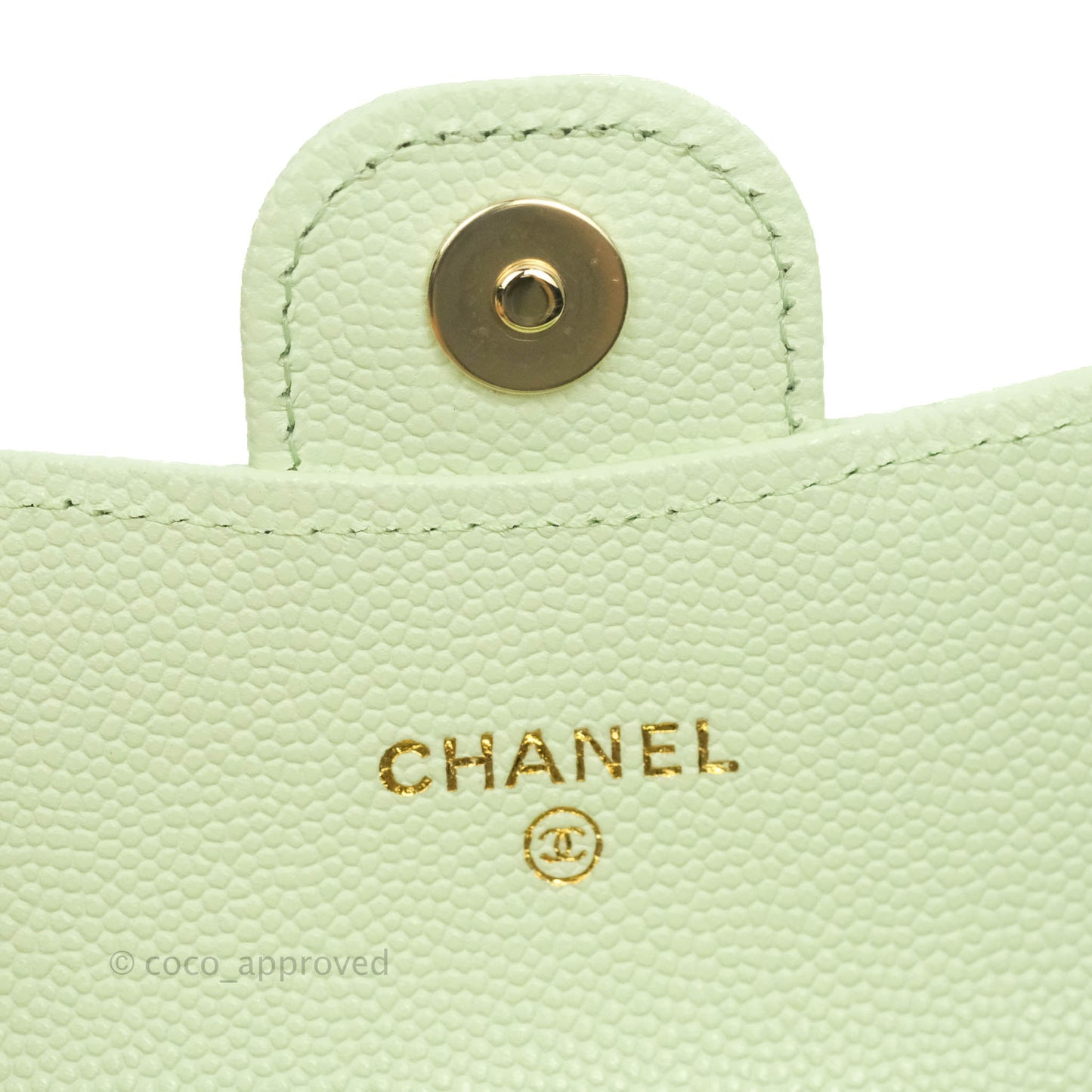 Chanel Mini Card Holder Chain Belt Bag Light Green Caviar Gold Hardware 21B