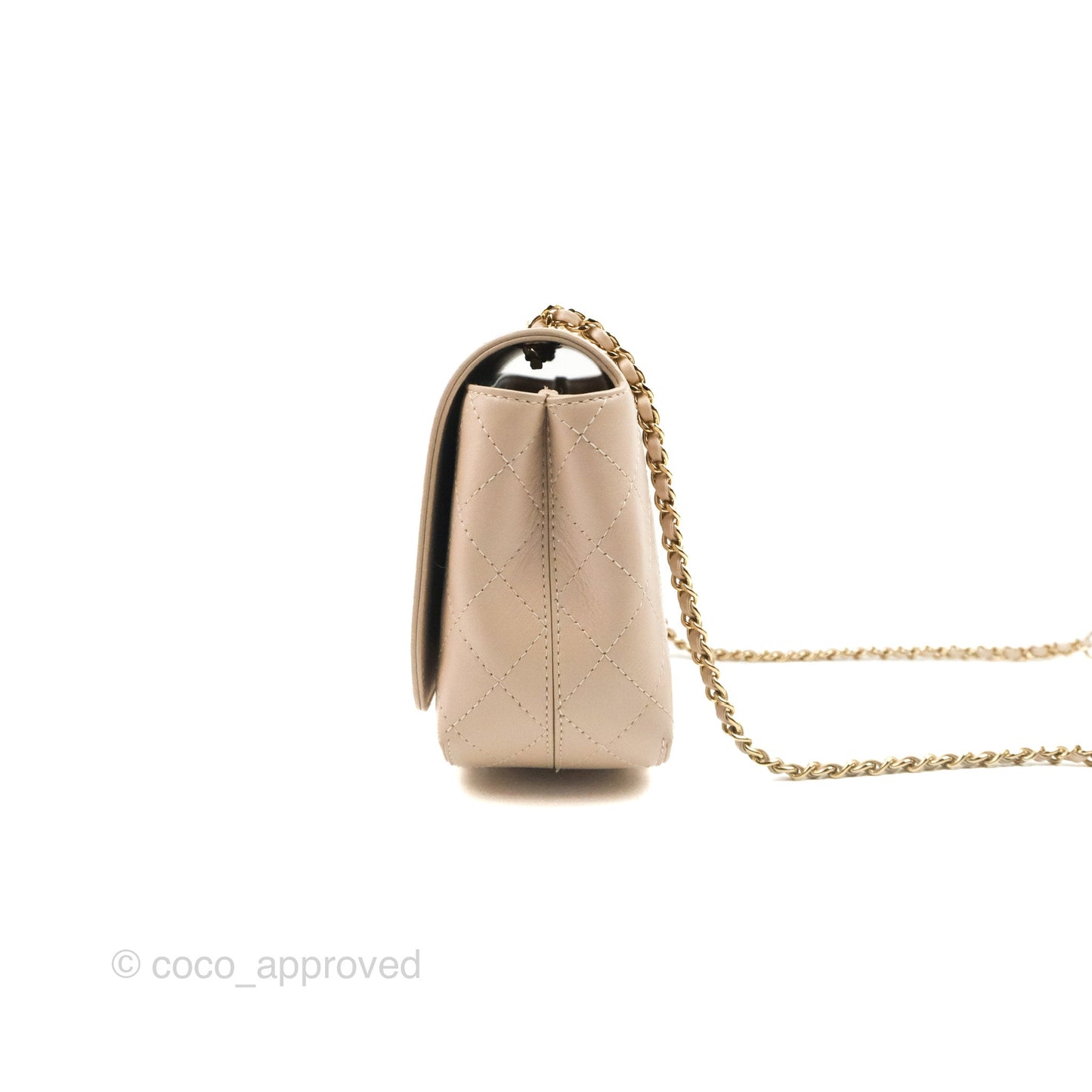 Chanel Flat Quilted Flap Bag Light Beige Calfskin Gold Hardware