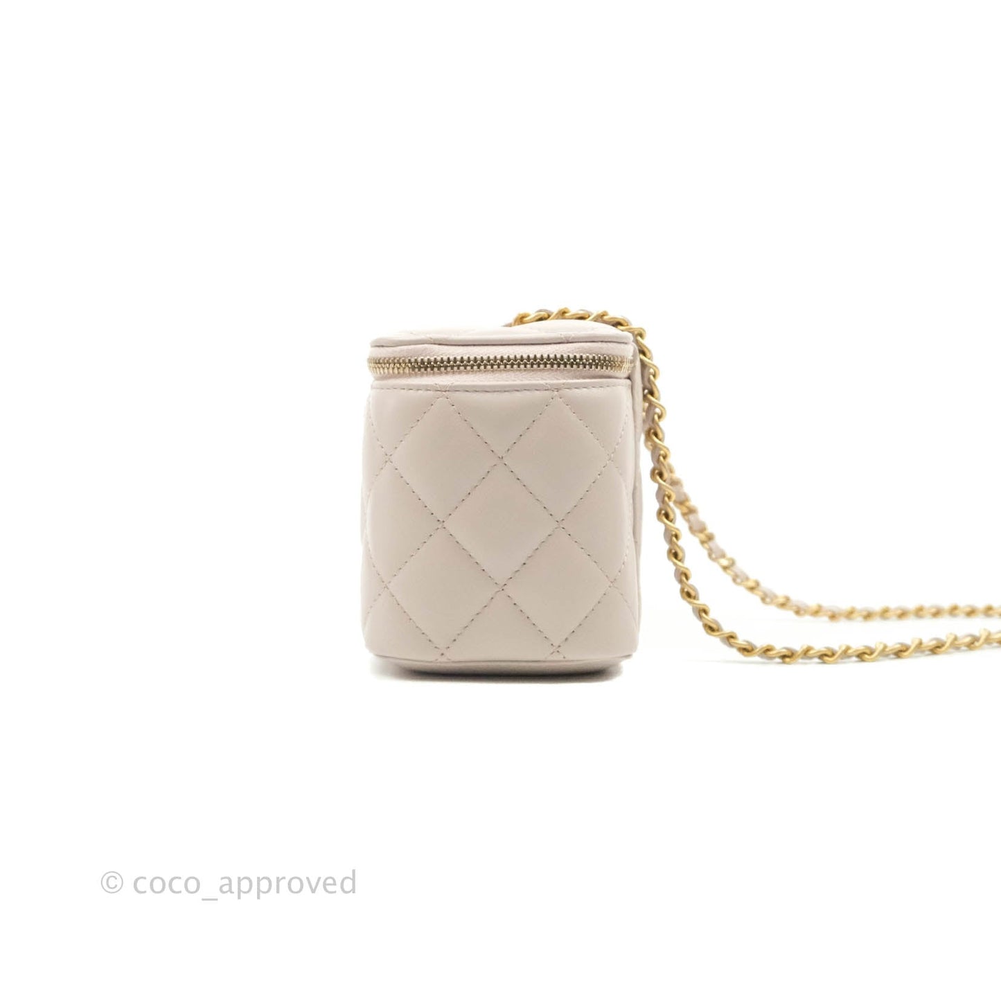 Chanel Vanity with Pearl Crush Chain Pale Lilac Pink Lambskin Aged Gold Hardware