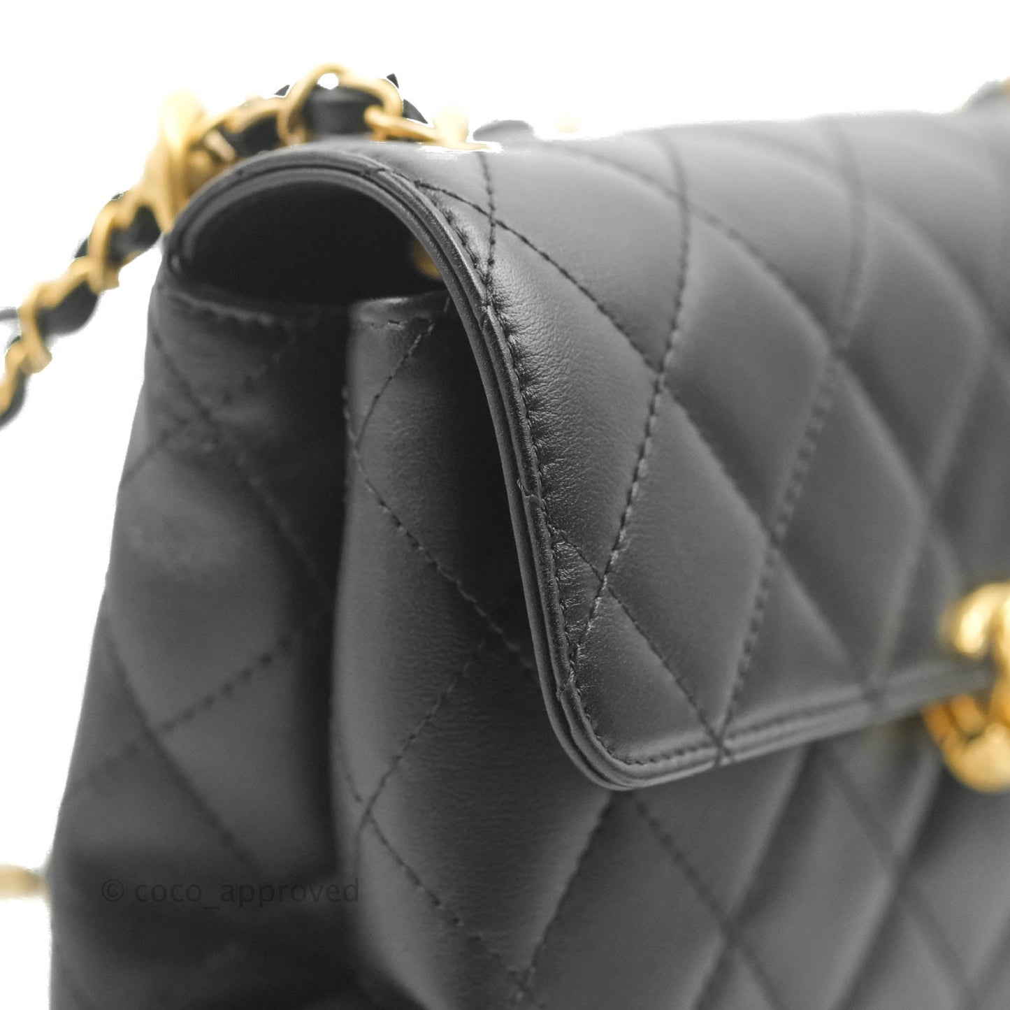 Chanel Small Chain Bar Flap Bag Black Calfskin Aged Gold Hardware
