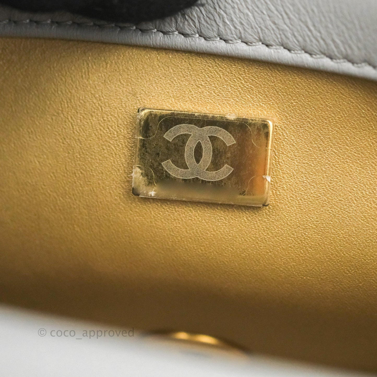 Chanel Mini Square Pearl Crush Quilted Grey Lambskin Aged Gold Hardware