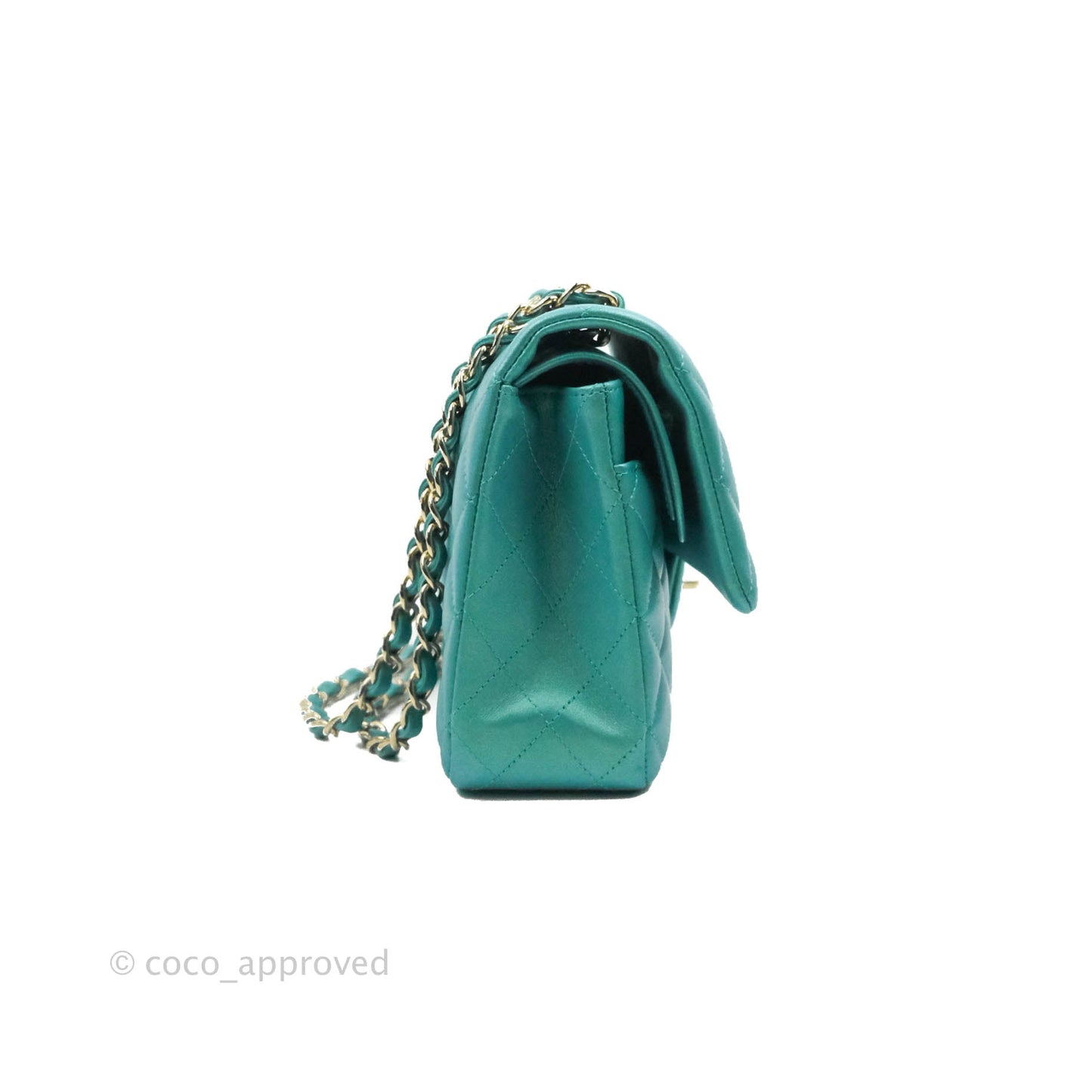 Chanel Classic M/L Medium Double Flap Iridescent Turquoise Calfskin Gold Hardware