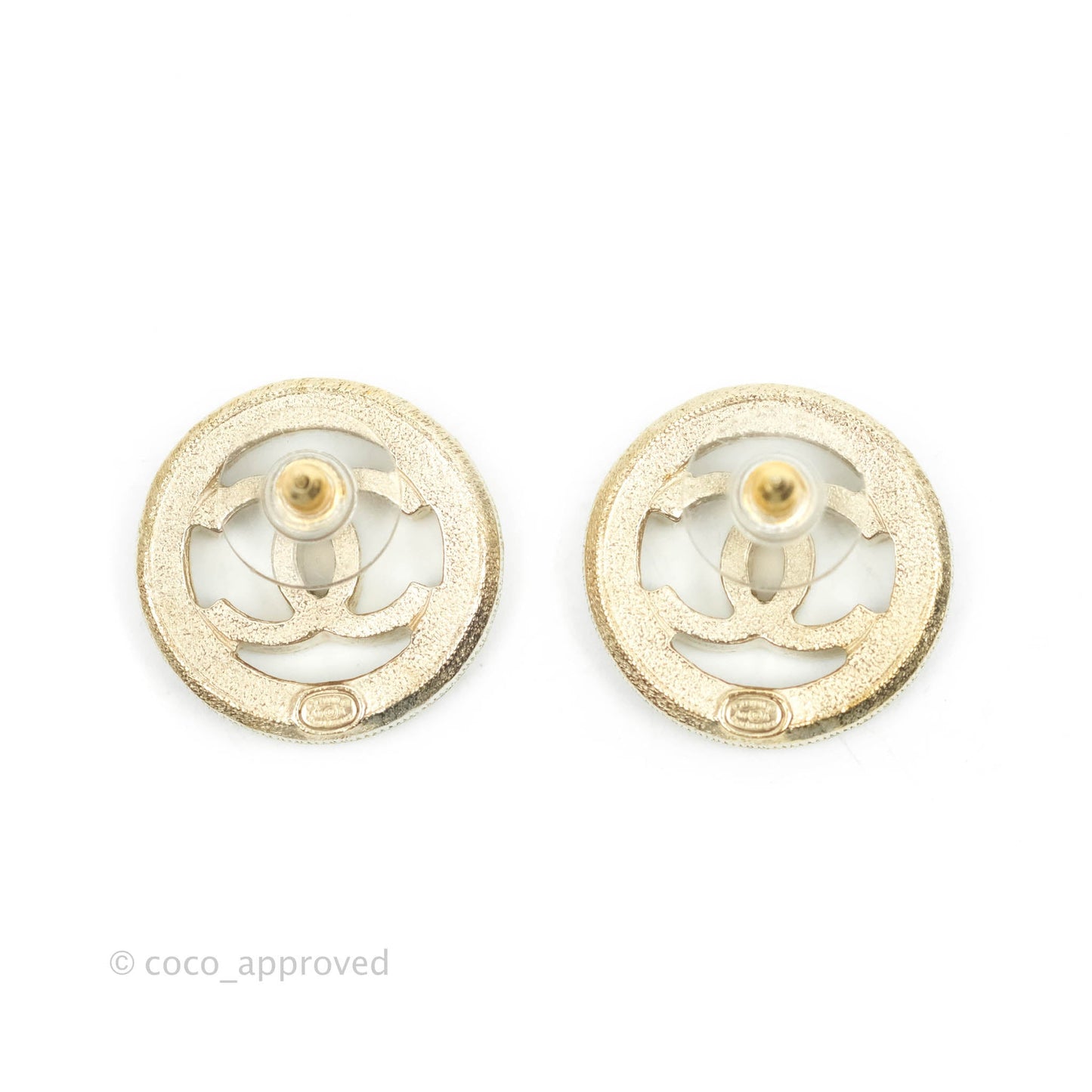 Chanel Pearl CC Round Earrings Gold Tone 17A