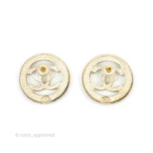 Chanel Pearl CC Round Earrings Gold Tone 17A