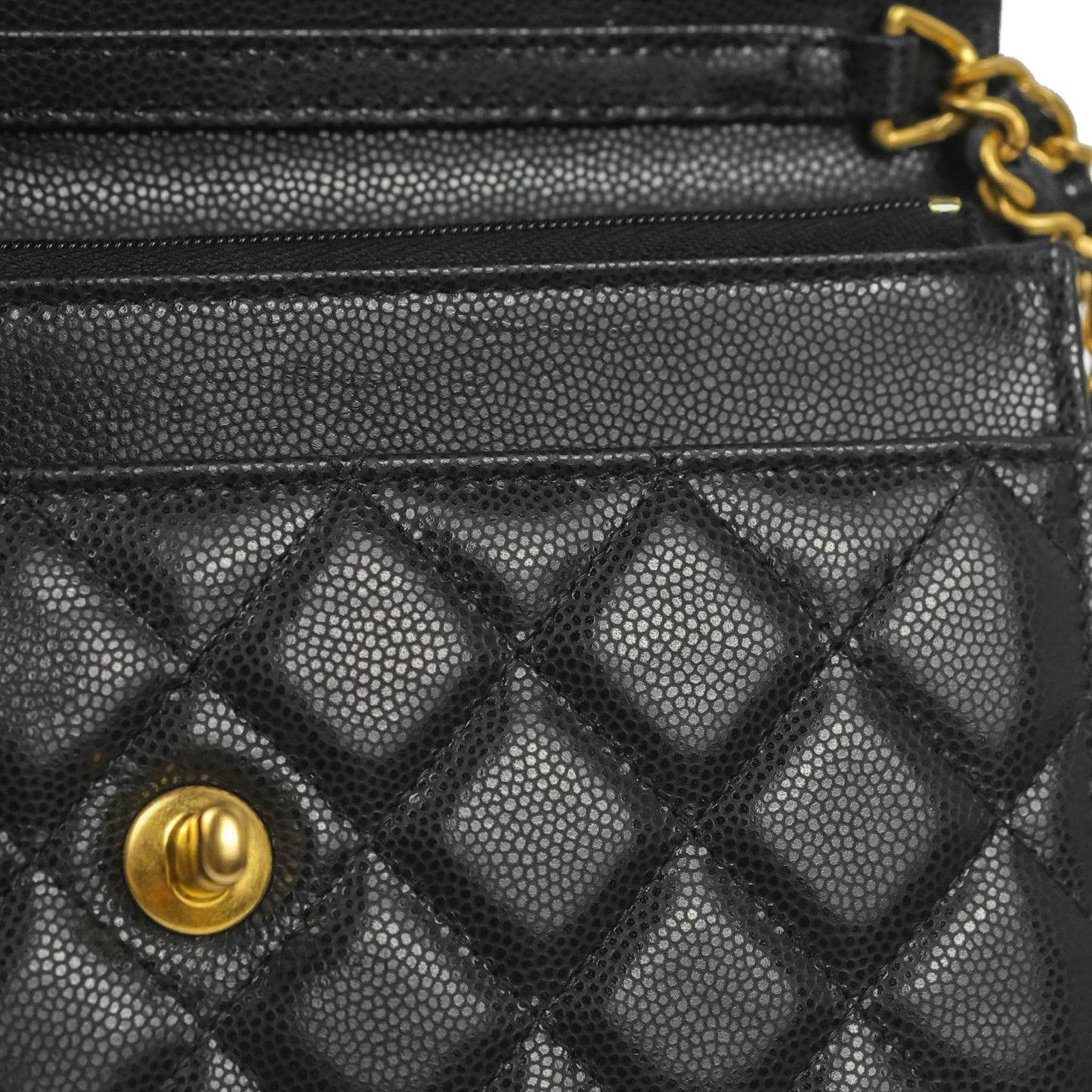 Chanel Quilted Gold CC Coin Wallet on Chain WOC Black Caviar Gold Hardware