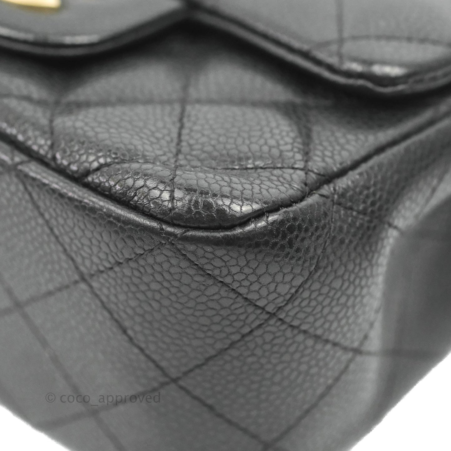 Chanel Quilted Mini Square Flap Bag Pearly Black Caviar Matte Gold Hardware