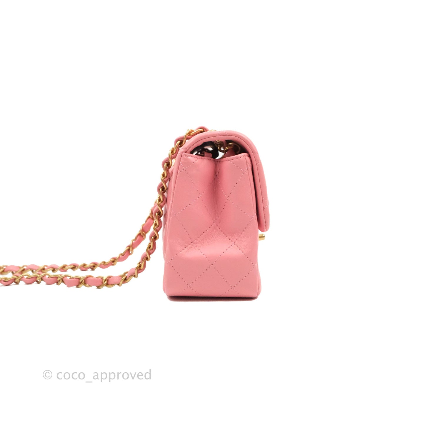 Chanel Mini Square Pink Lambskin Aged Gold Hardware