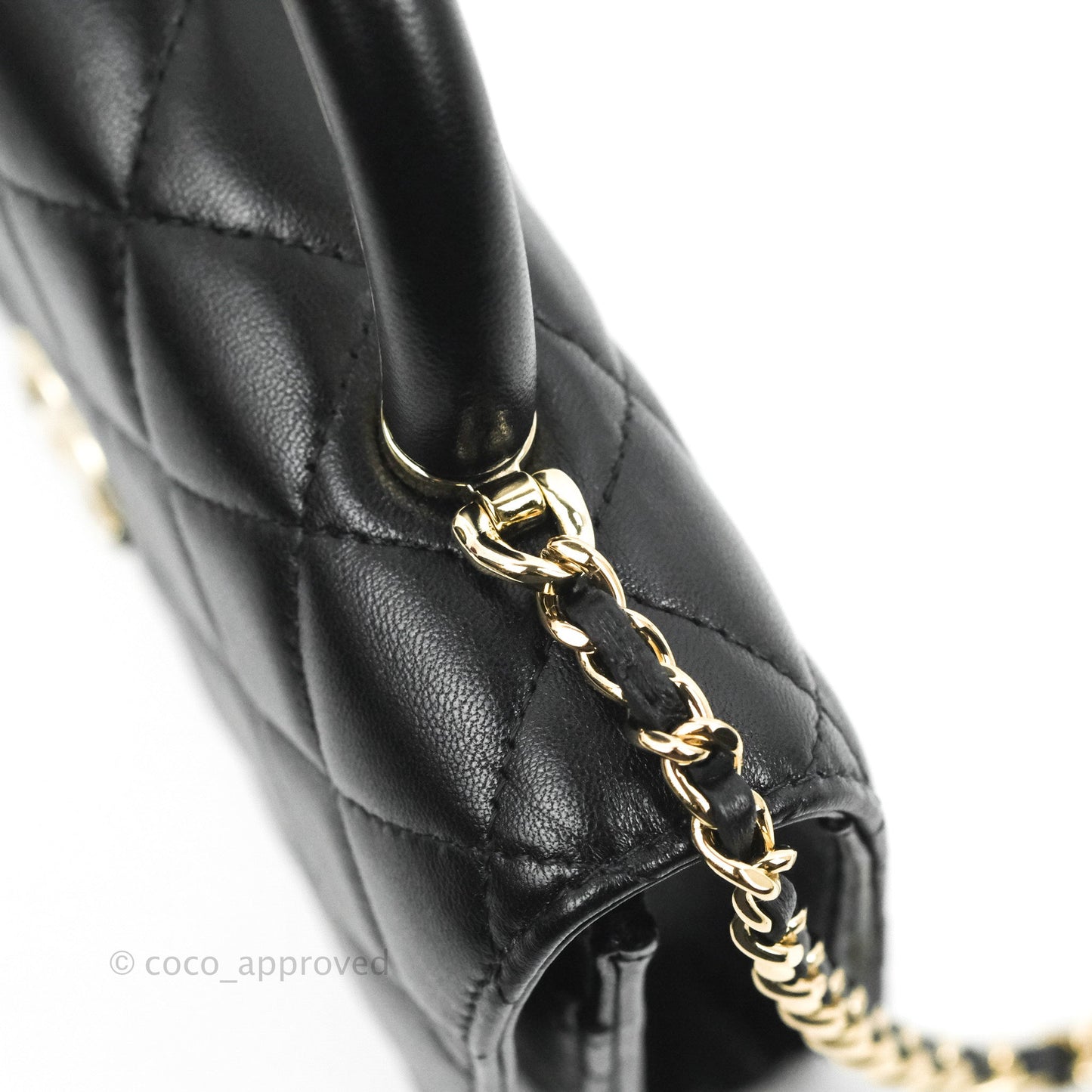Chanel Quilted Top Handle Wallet on Chain WOC Black Lambskin Gold Hardware