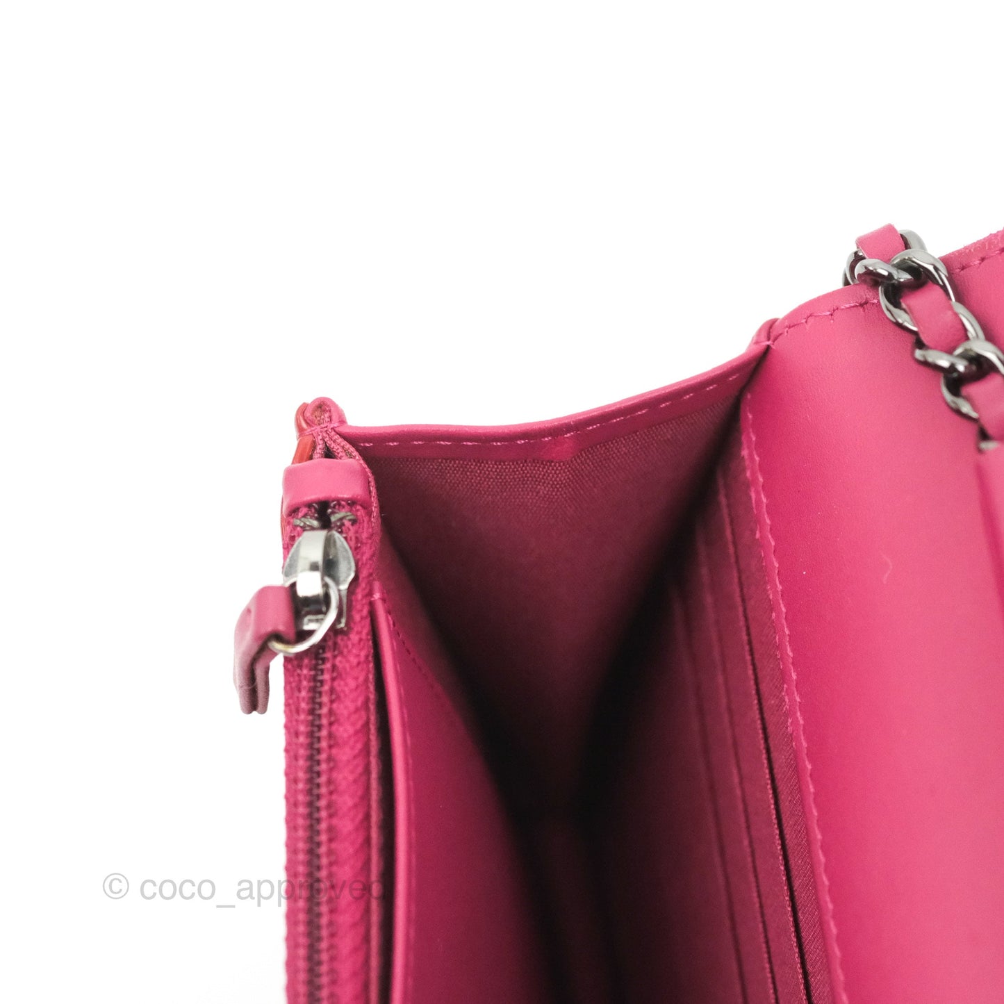Chanel Wallet on Chain WOC Quilted Red Patent Ruthenium Hardware