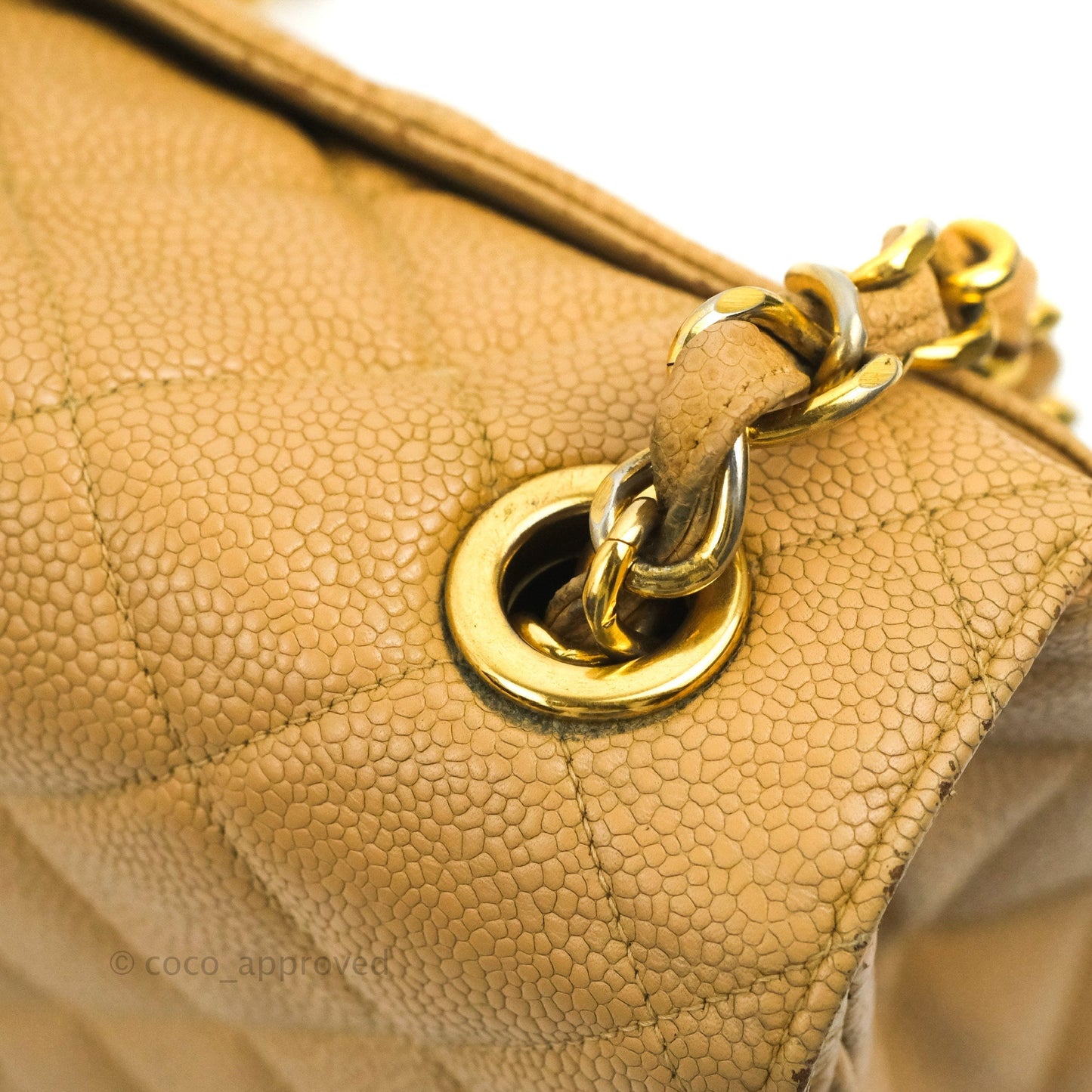 Chanel Vintage CC Large Square Flap Bag Beige Caviar 24K Gold Hardware