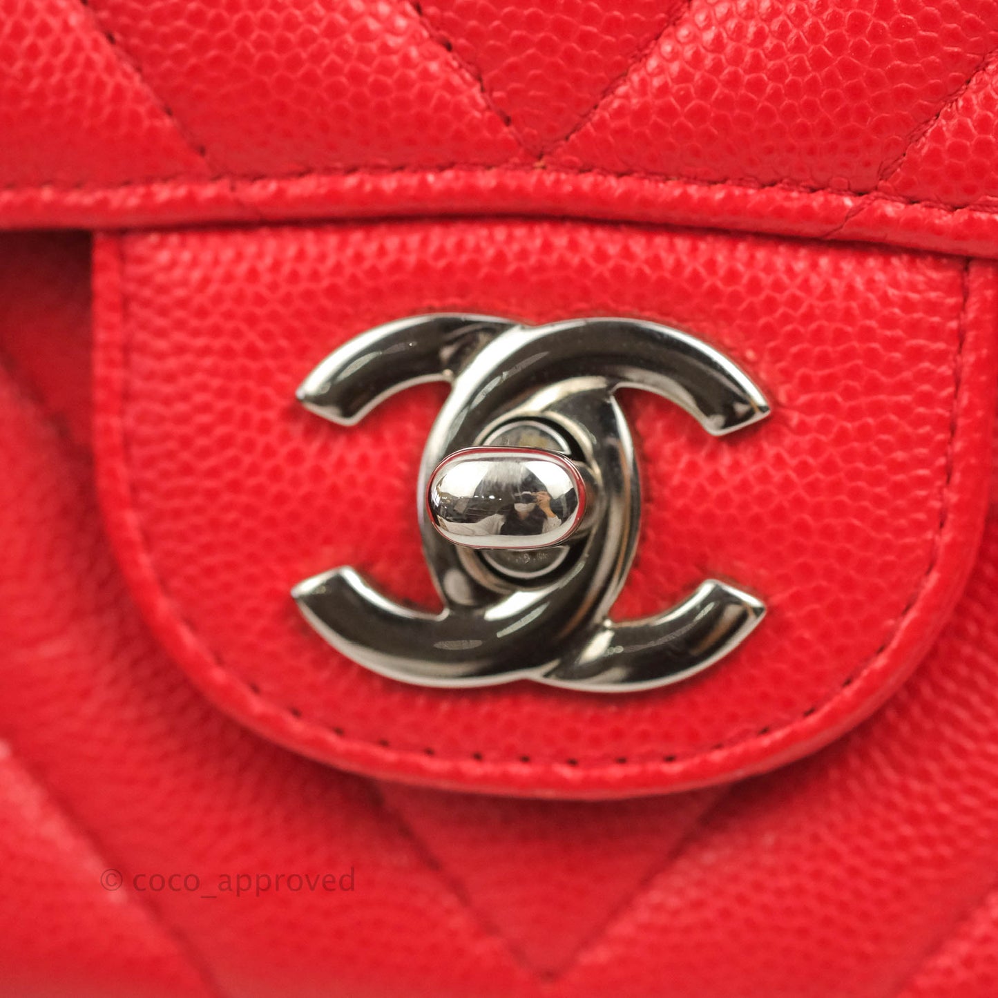 Chanel Quilted Mini Rectangular Flap Red Chevron Caviar Silver Hardware