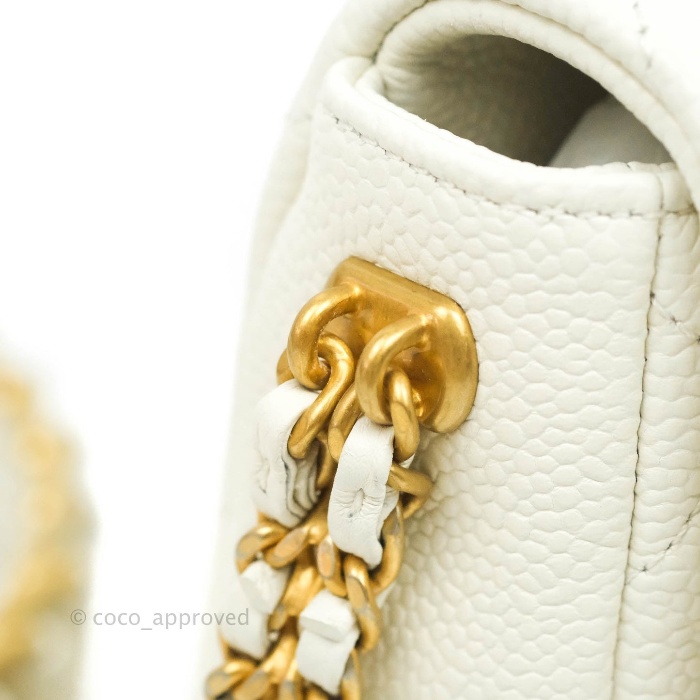 Chanel Mini Flap Bag Coin Charm Soul Chain White Caviar Aged Gold Hardware 21A