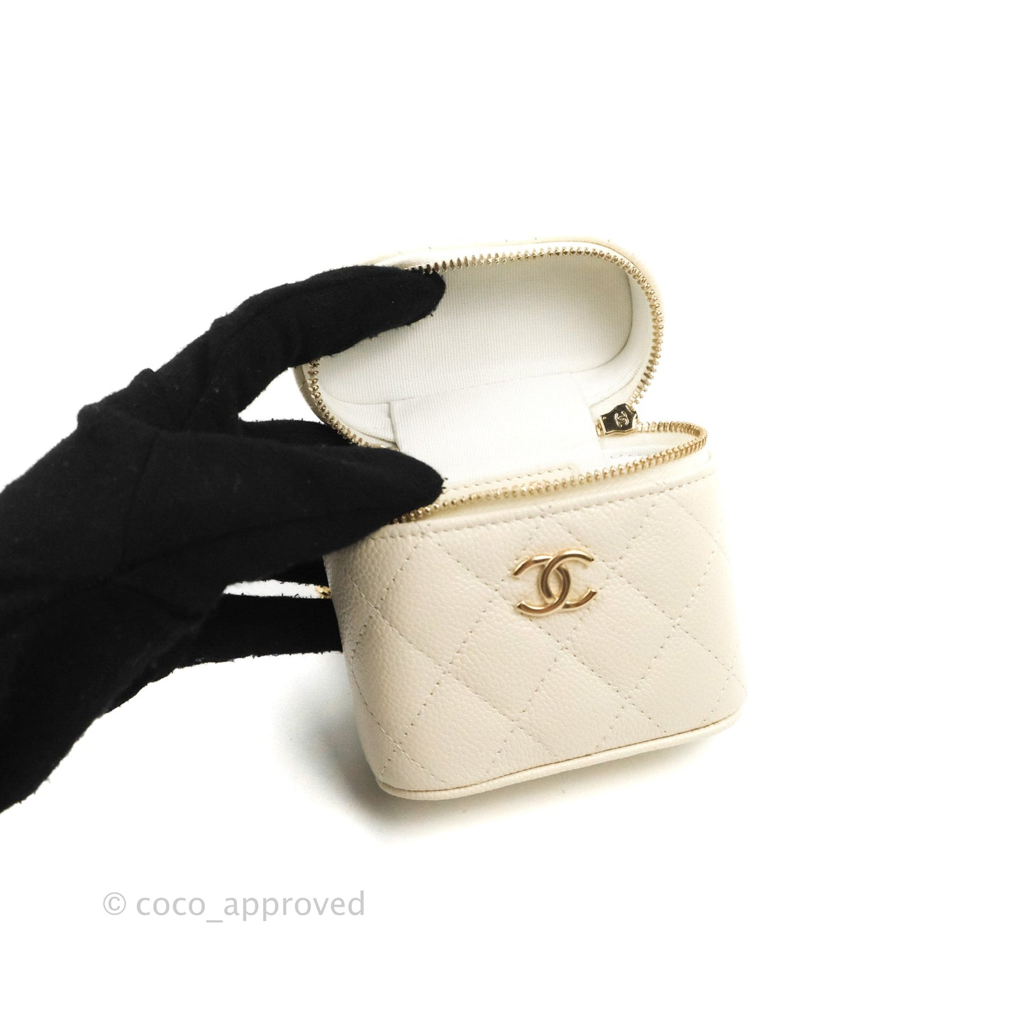 Chanel Quilted Small Handle With Care Vanity Case With Chain Ivory Caviar Gold Hardware