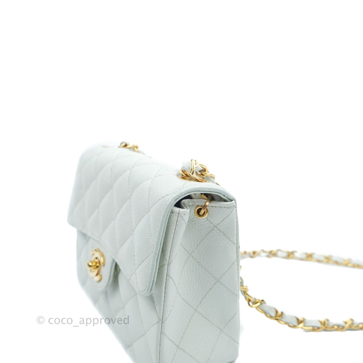 Chanel Quilted Vintage Mini Square Flap Light Blue Caviar 24K Gold Hardware