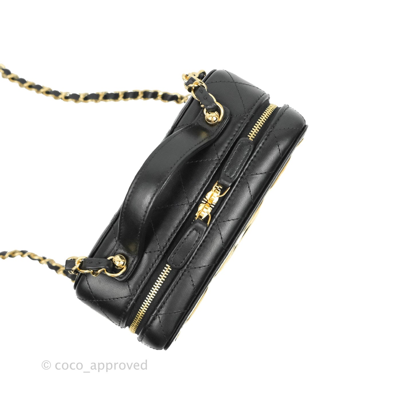 Chanel Quilted Golden Plate Vanity Case Black Lambskin Gold Hardware