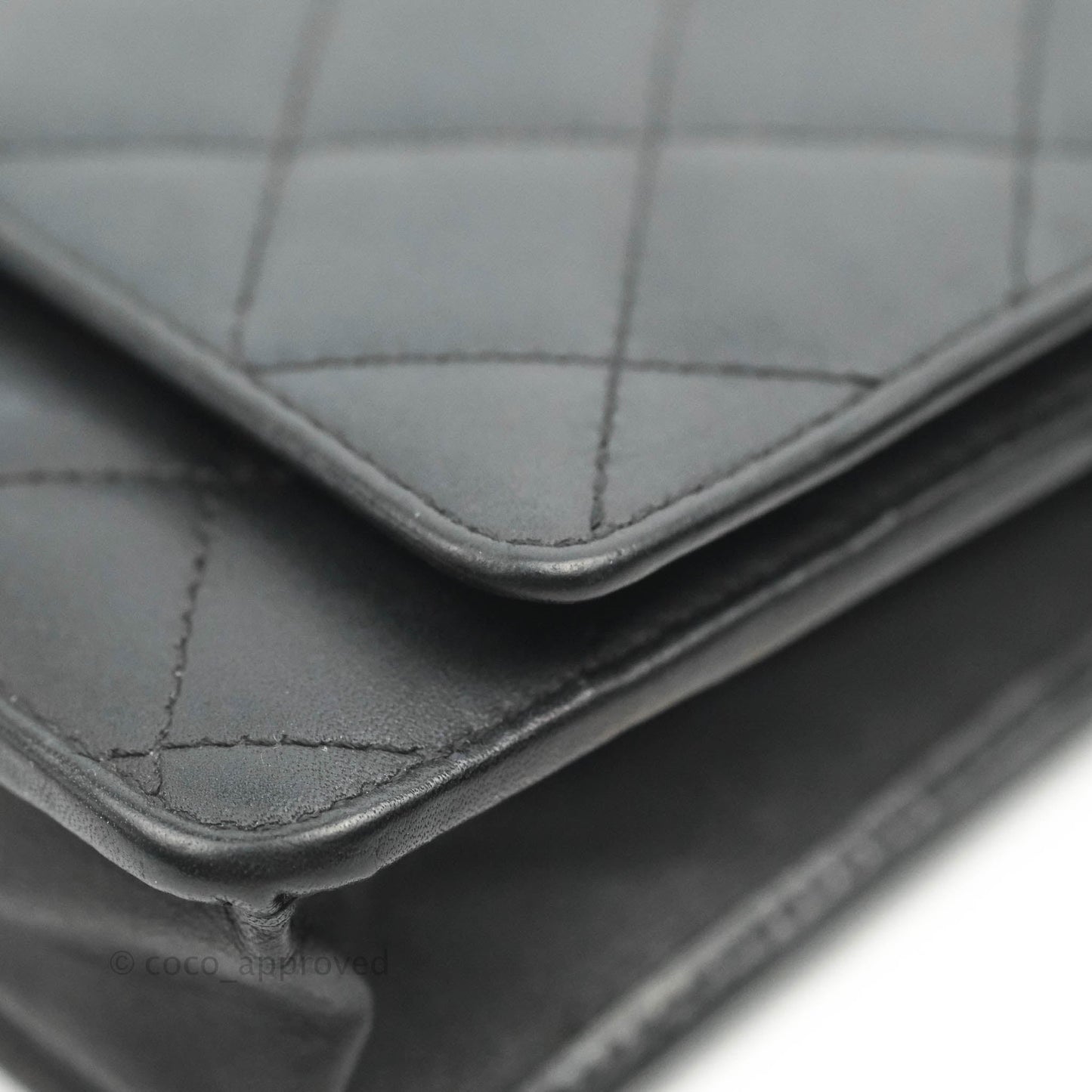 Chanel Calfskin Quilted Cambon Wallet on Chain WOC Black Silver Hardware
