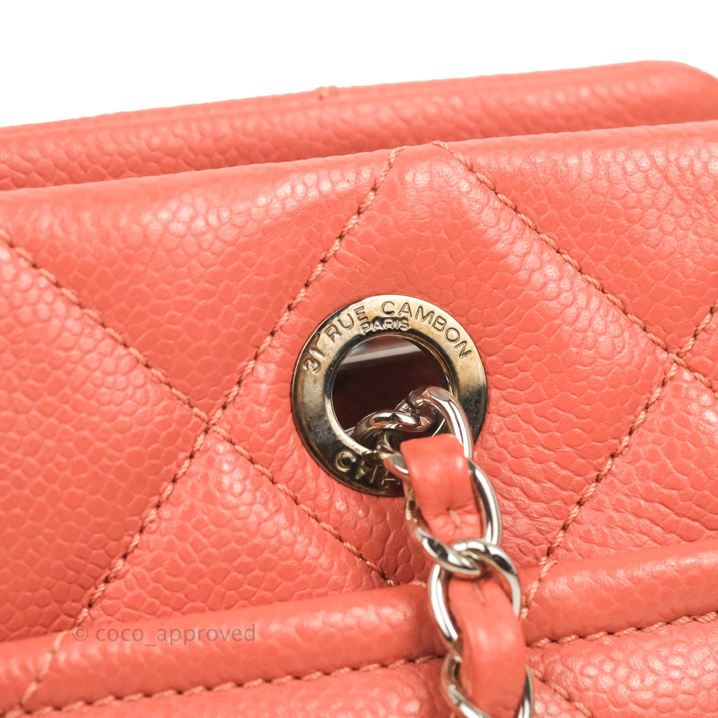 Chanel Quilted Caviar Leather Timeless CC Soft Shopping Tote Bag Coral Pink