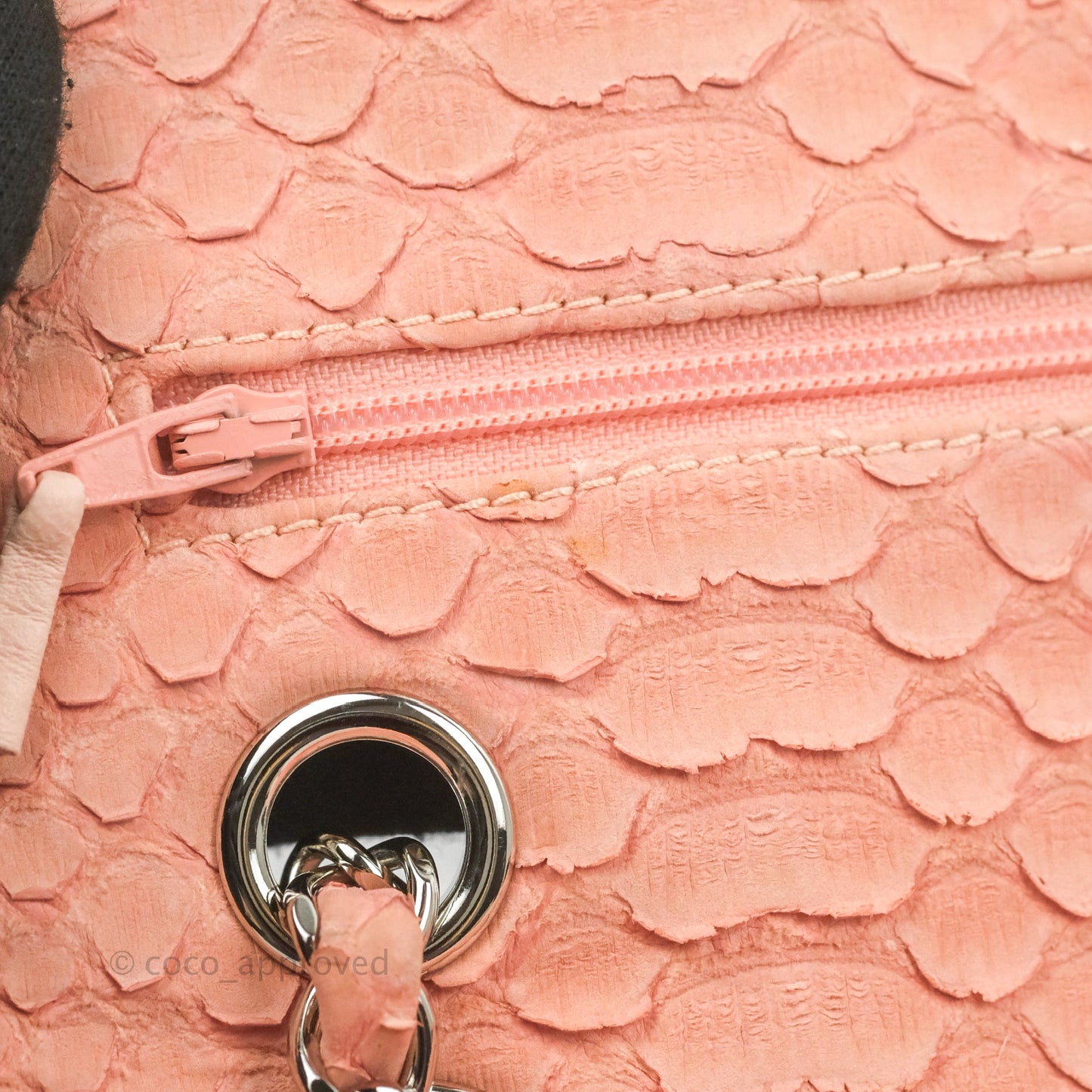 Chanel Classic M/L Medium Flap Quilted Pink Python Silver Hardware