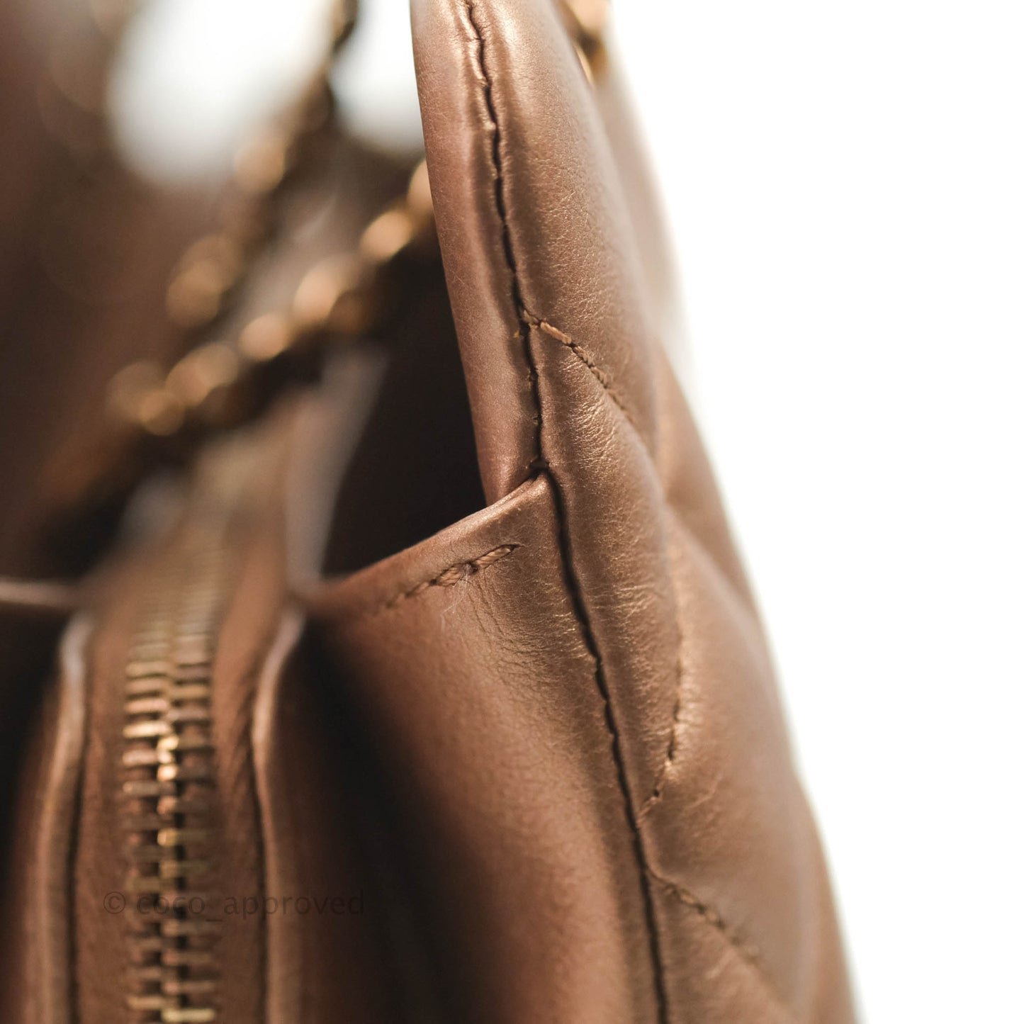 Chanel Iridescent Goatskin Quilted Small CC Eyelet Tote Copper Rose Gold