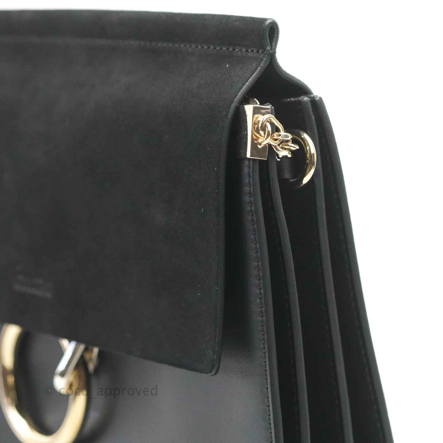 Chloe Medium Faye Shoulder Bag Black Suede Calfskin Leather