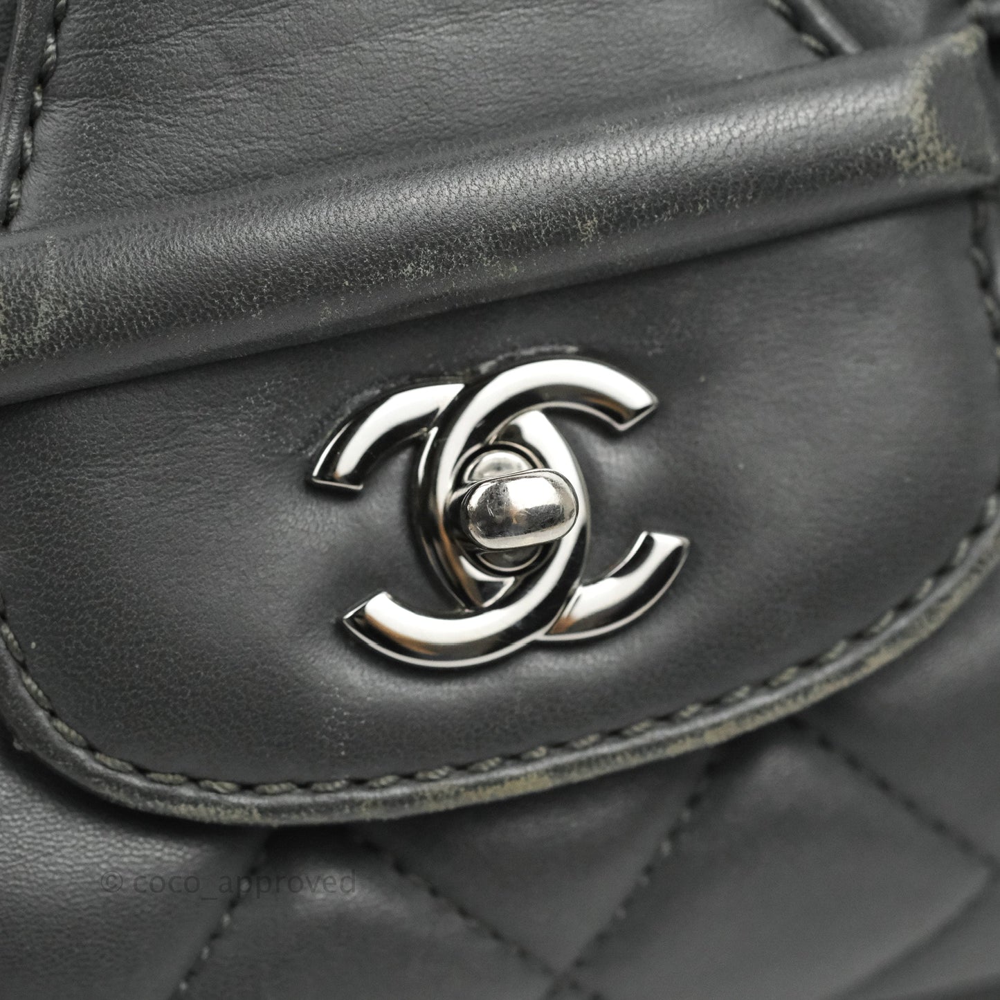 Chanel Quilted Jumbo Coco Loop Flap Dark Grey Lambskin Silver Hardware