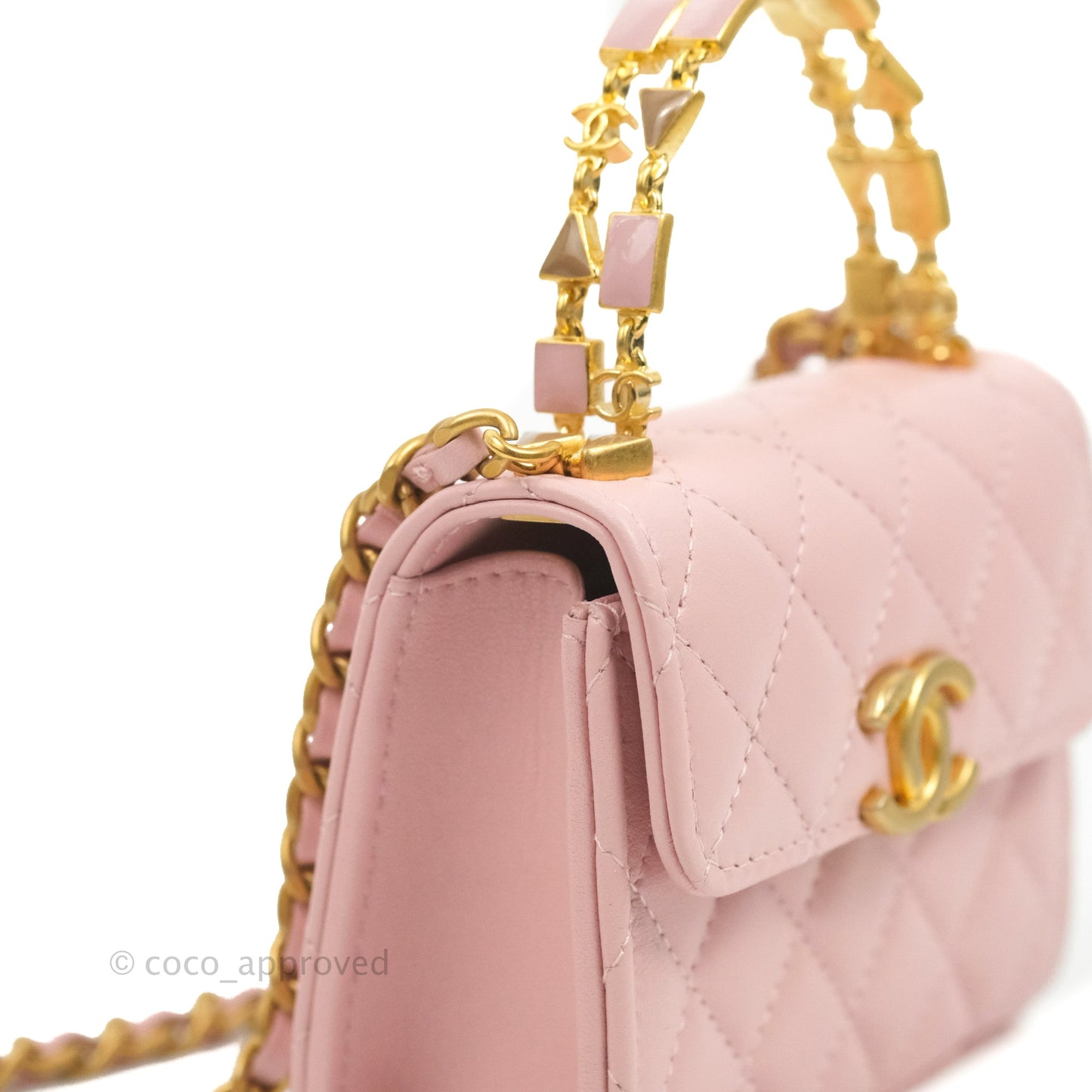 Chanel Mini Enamel Handle Clutch on Chain Pink Lambskin Gold Hardware 22B
