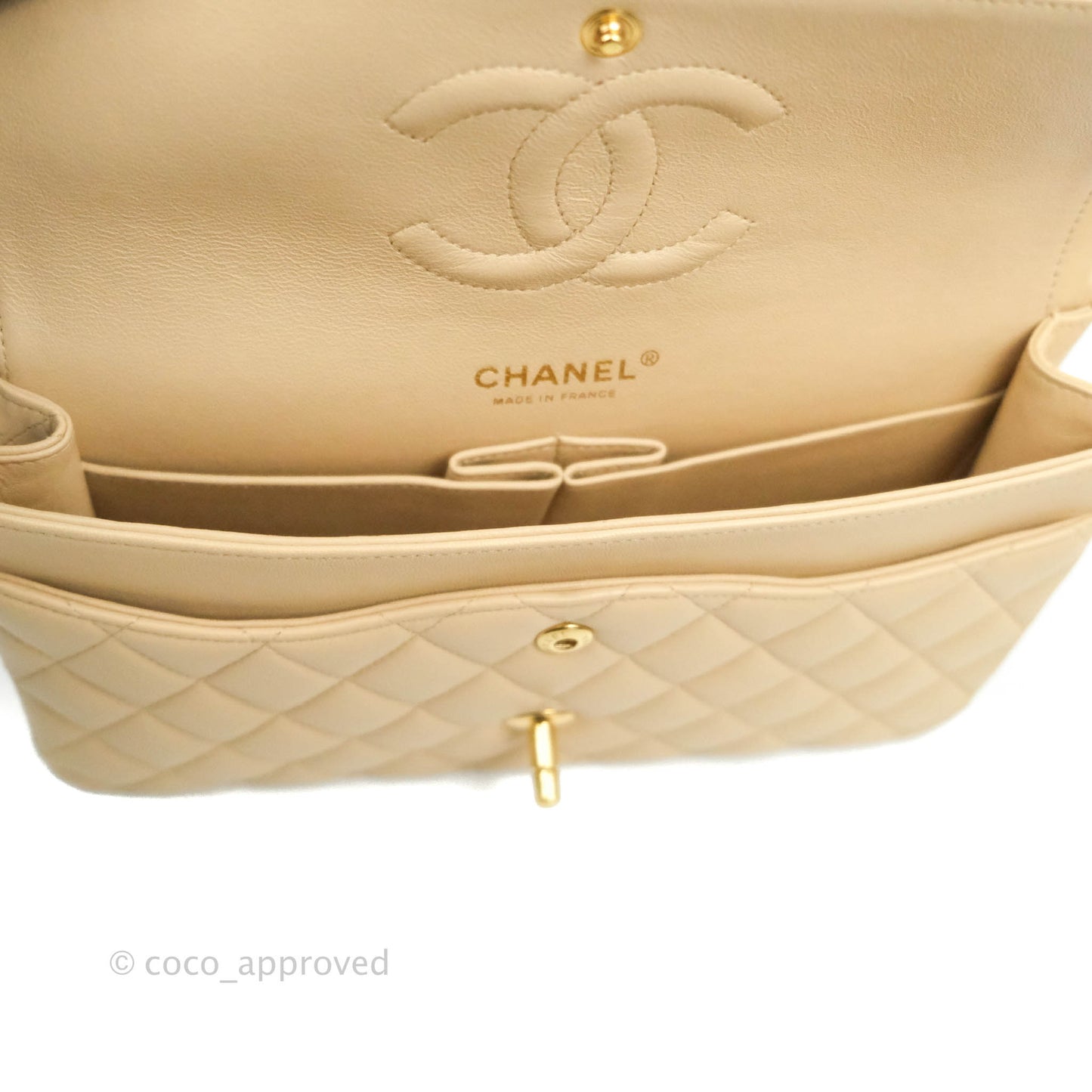 Chanel Classic M/L Medium Flap Quilted Beige Lambskin Gold Hardware