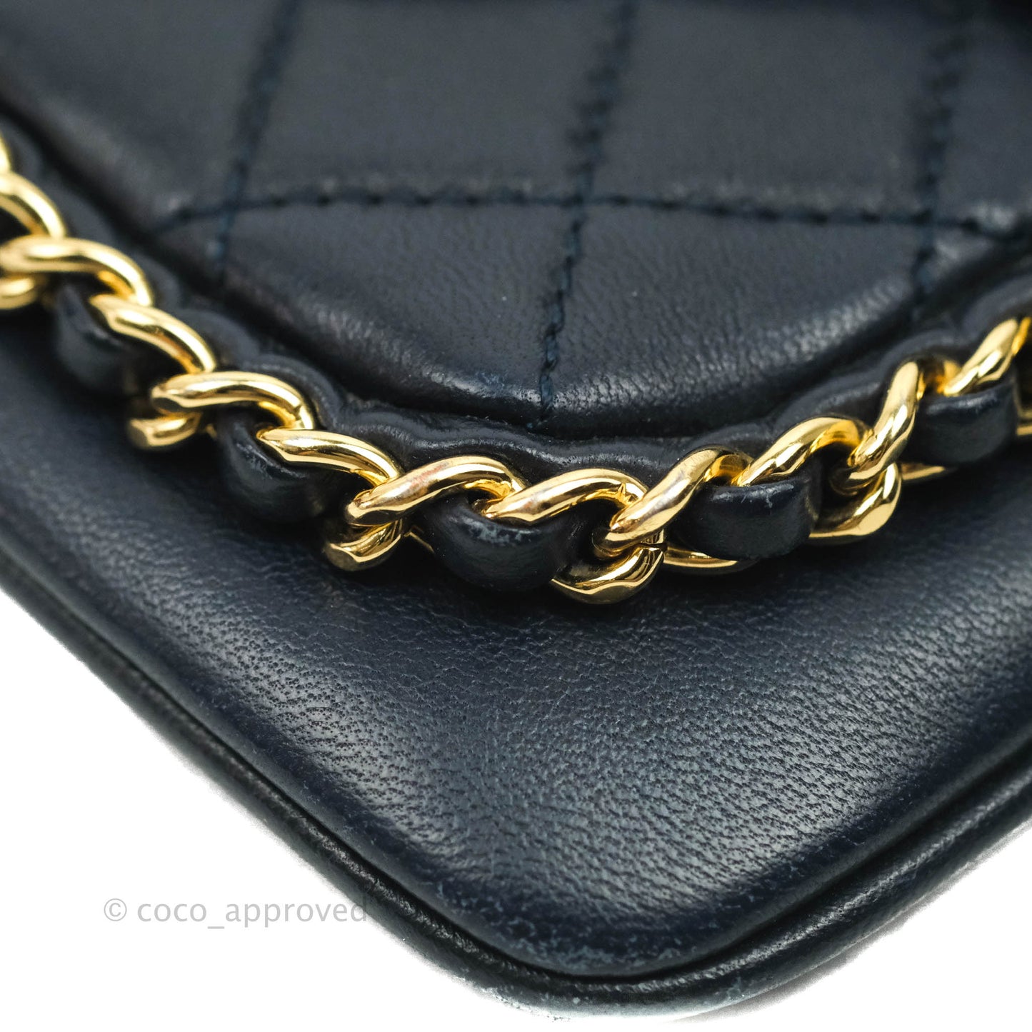 Chanel Flat Flap Bag With Chain Navy Calfskin Gold Hardware