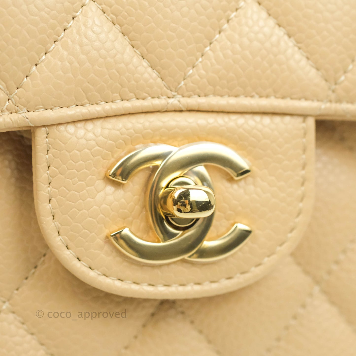 Chanel S/M Small Classic Quilted Flap Beige Caviar Gold Hardware