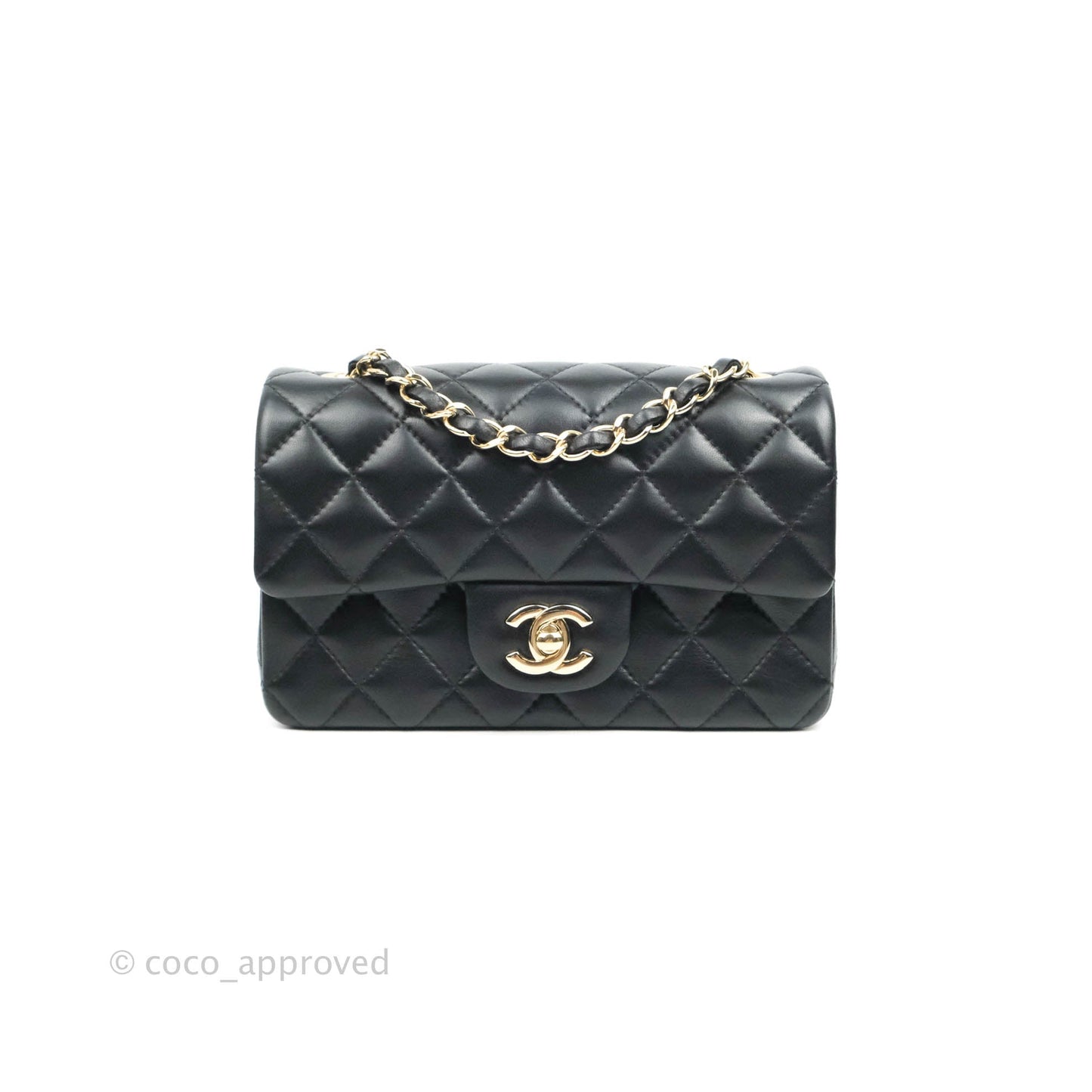 Chanel Quilted Mini Rectangular Black Lambskin Gold Hardware