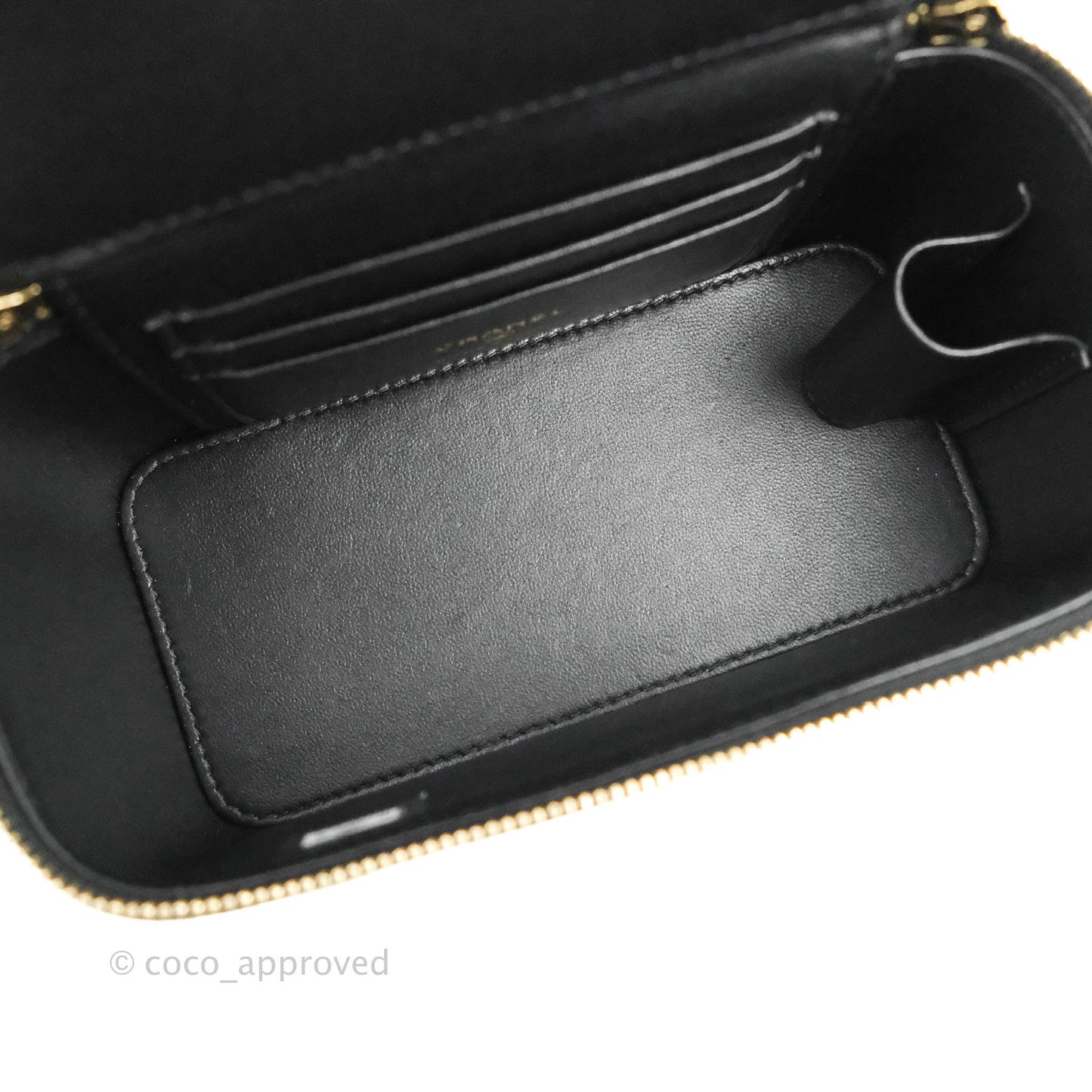 Chanel Vanity with Adjustable Chain Black Lambskin Aged Gold Hardware 22K