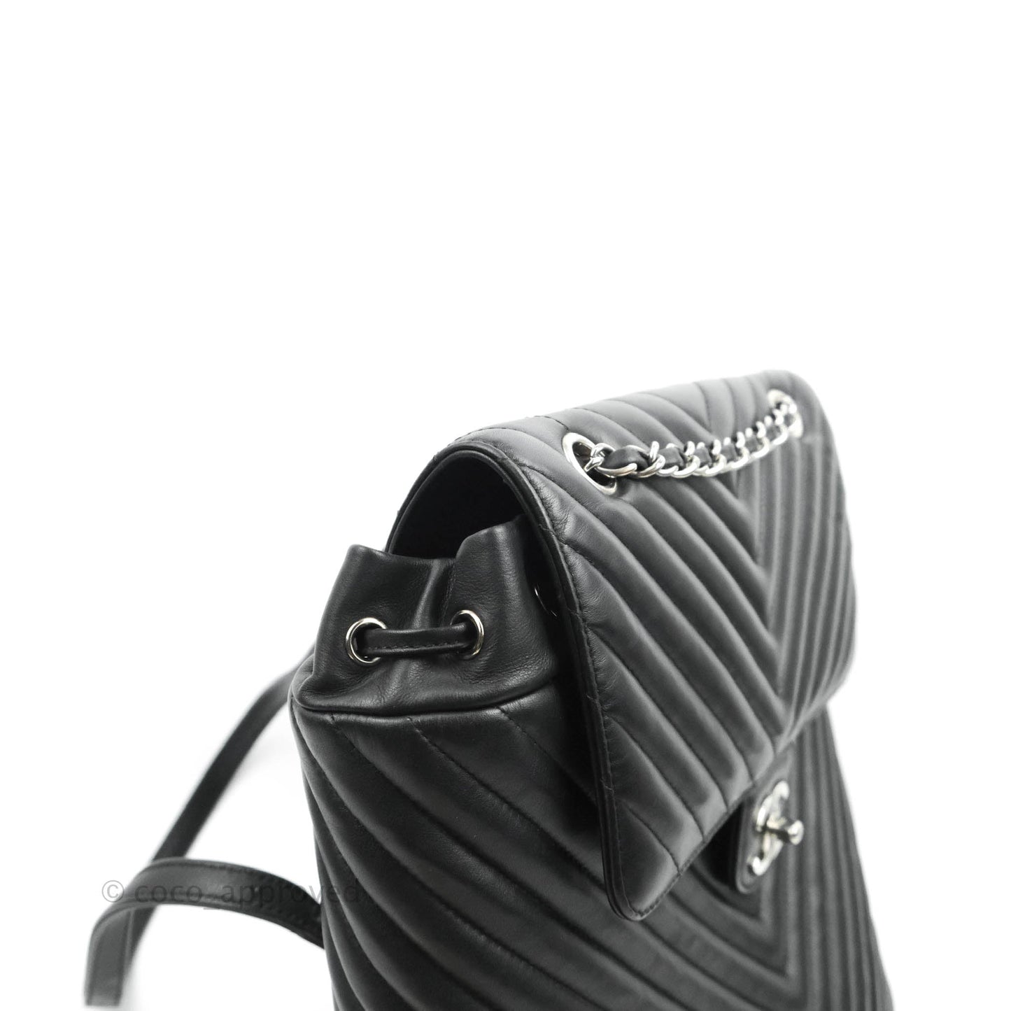 Chanel Medium Chevron Urban Spirit Backpack Black Calfskin Silver Hardware